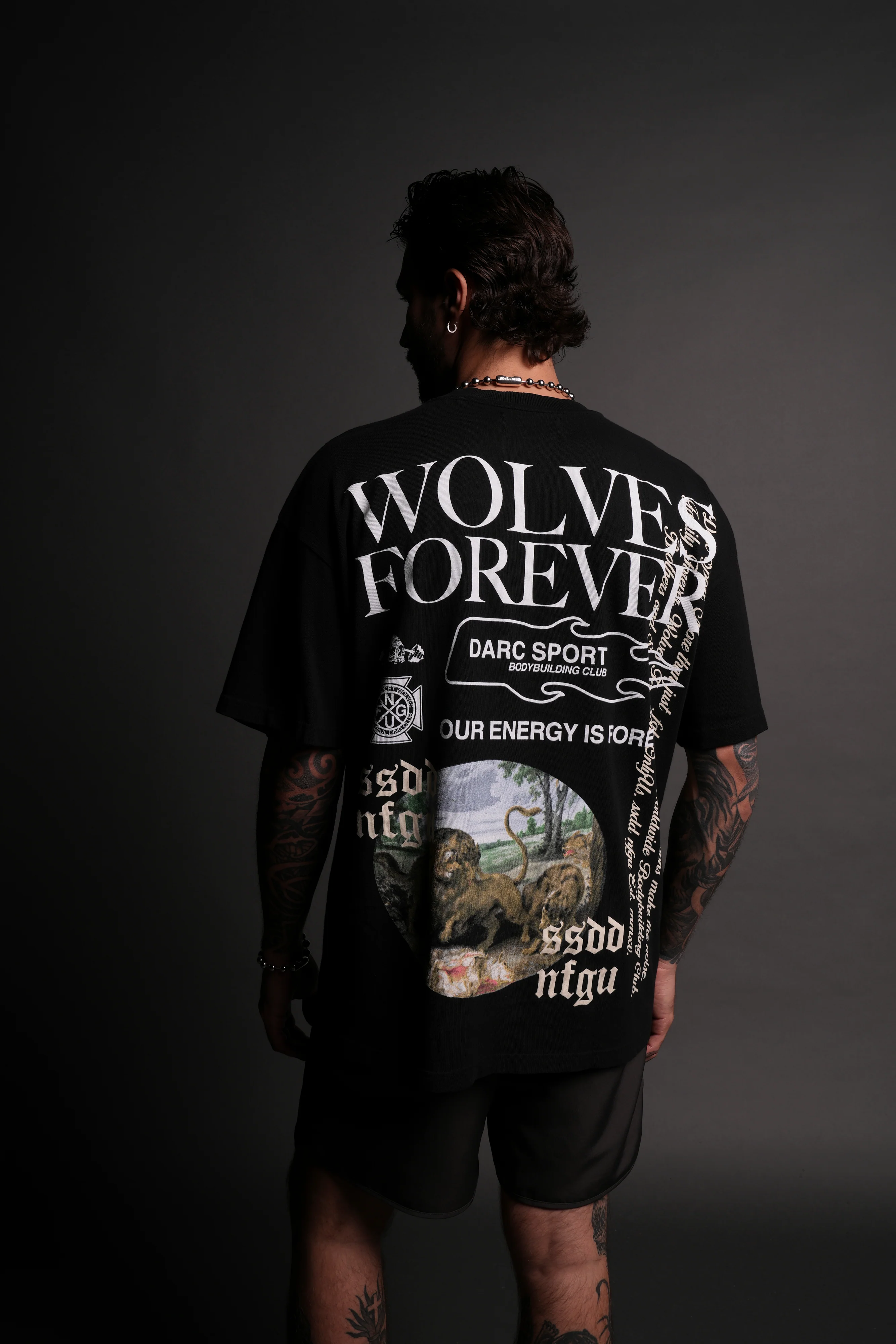 Three Wolves "Premium" Oversized Tee in Black - Image 5