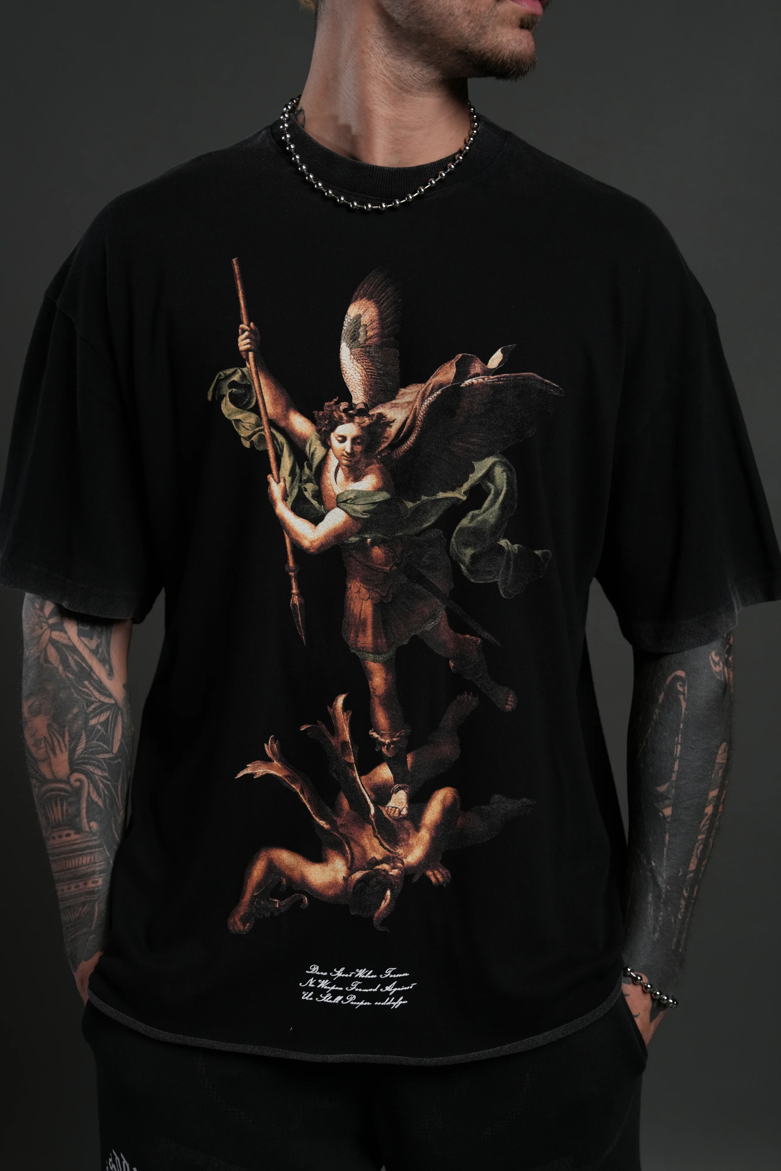 Triump Raw Hem Premium Oversized Tee in Black - Image 7