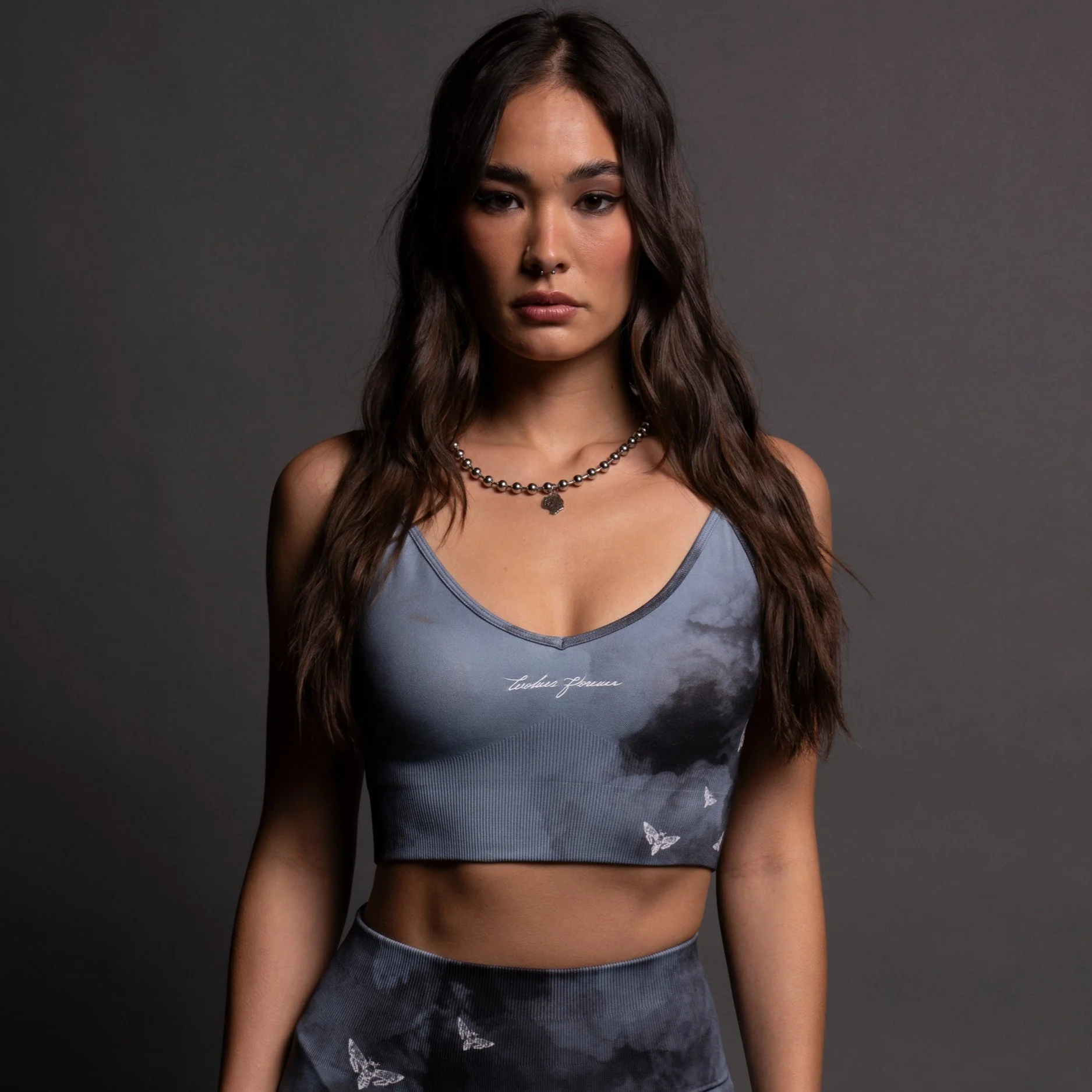 Under The Heavens Everson Seamless "Sierra" Bra in Twilight Blue Ghost Clouds
