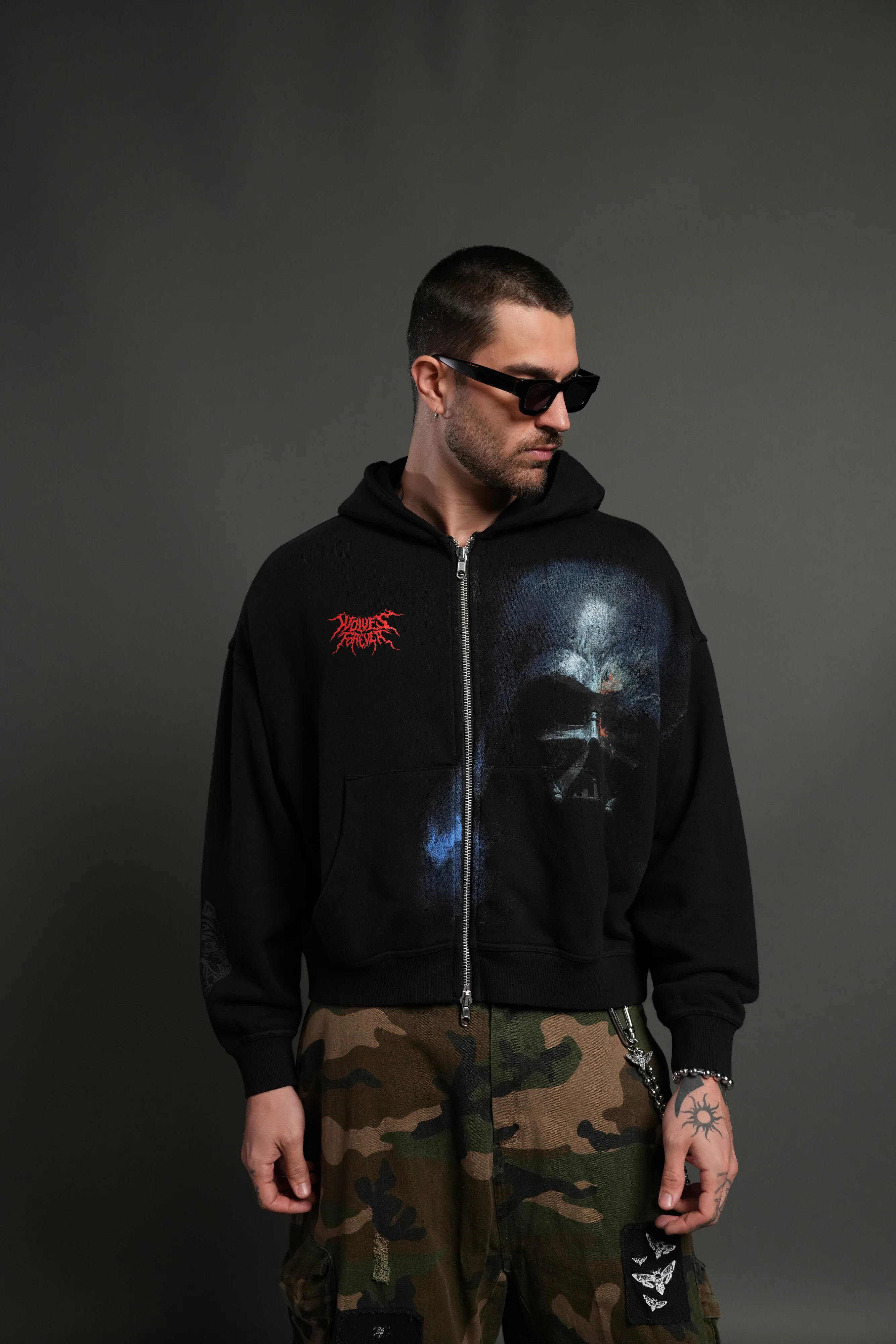 Vader Vex Double Zip Hoodie in Black - Image 4