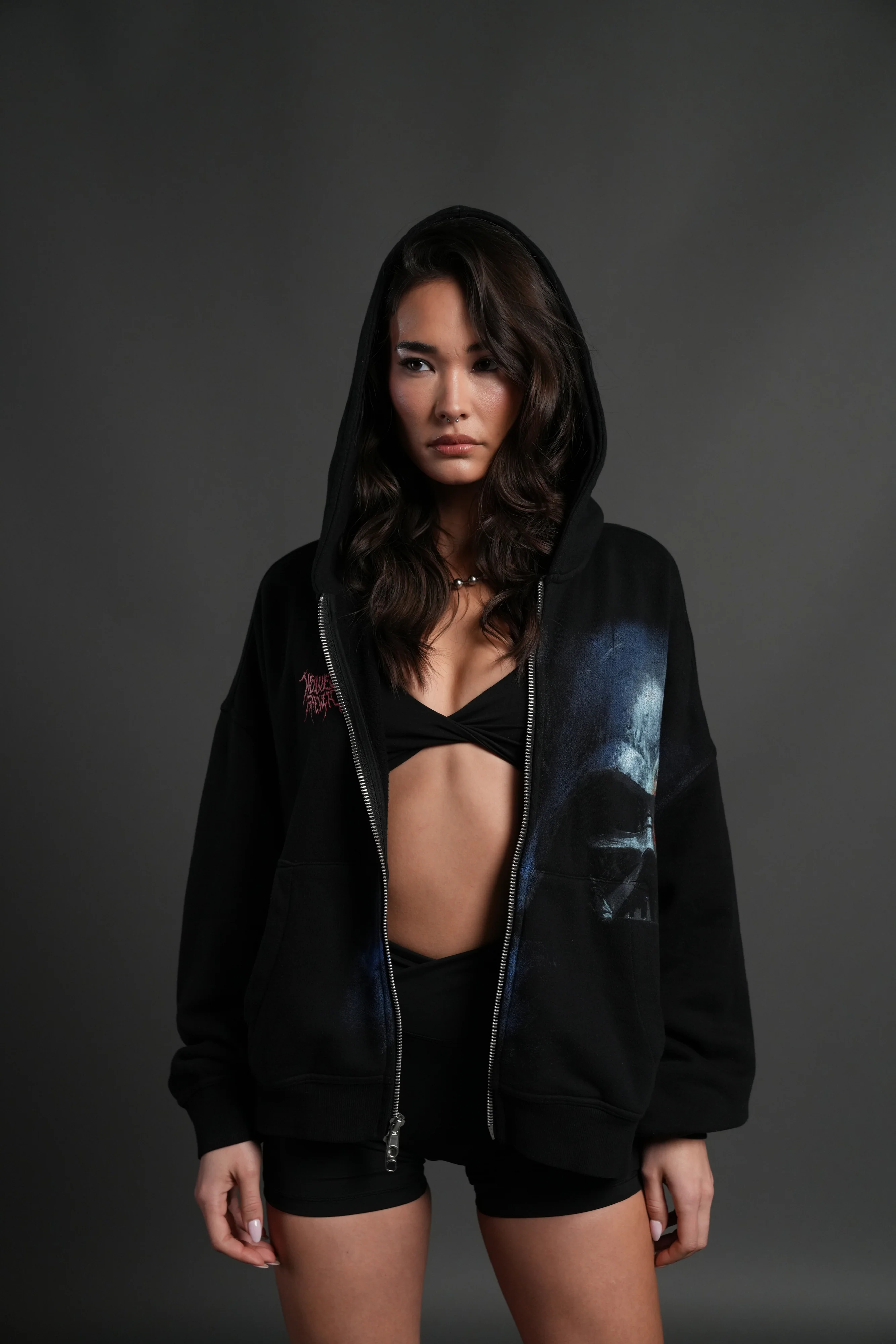 Vader Vex Double Zip Hoodie in Black - Image 5