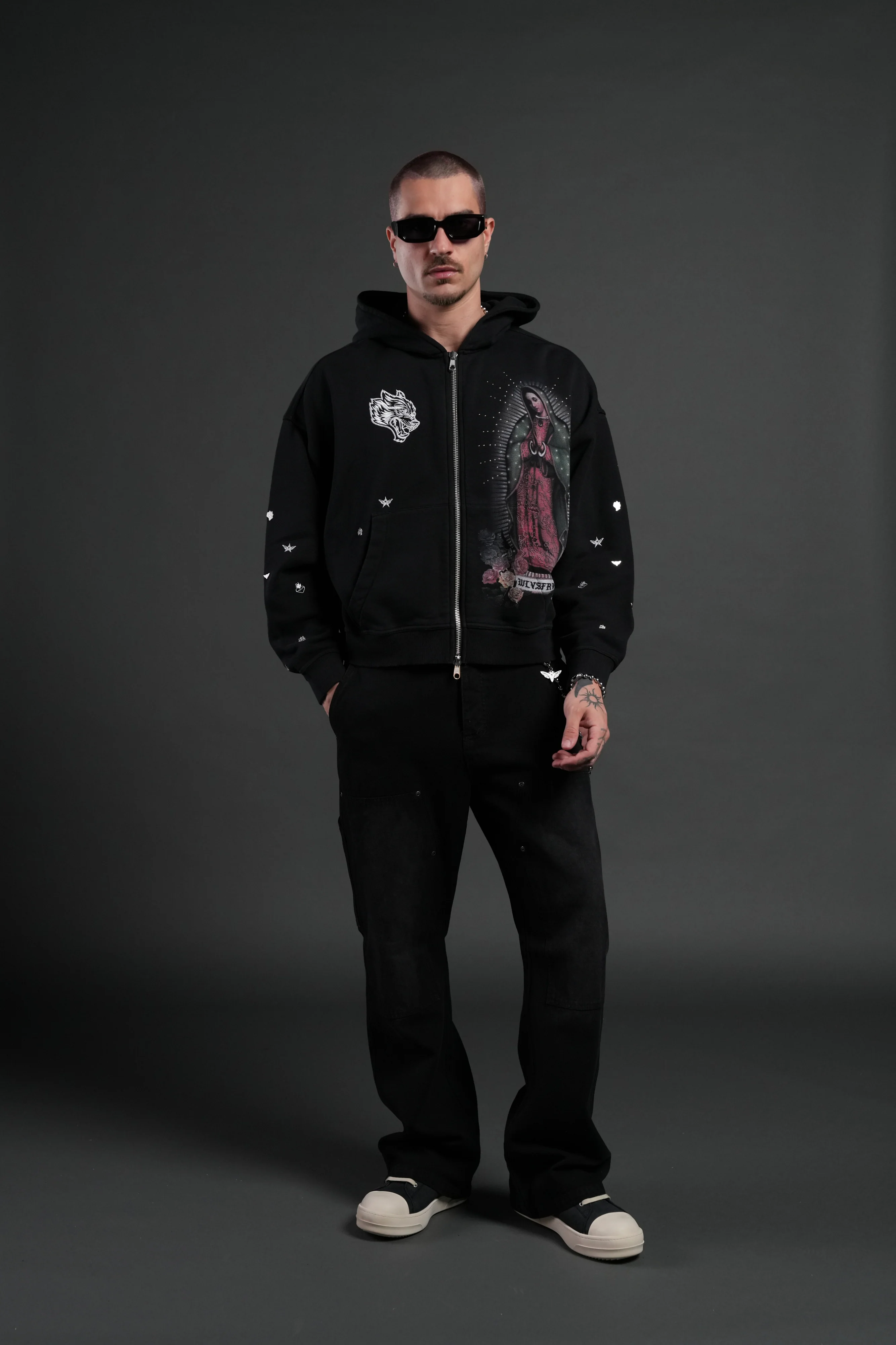 Verona Noir Vex Double Zip Hoodie in Black - Image 5