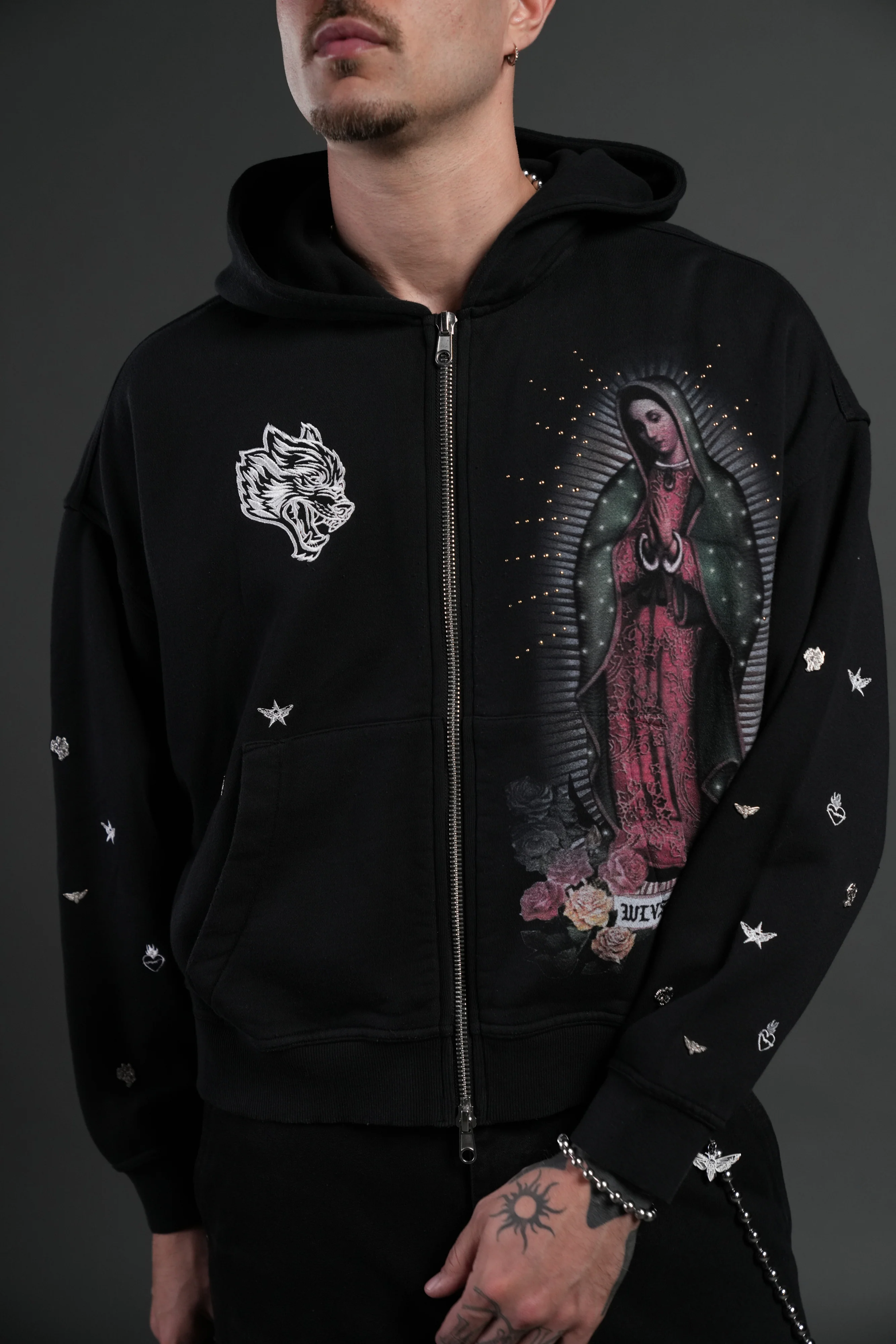 Verona Noir Vex Double Zip Hoodie in Black - Image 7
