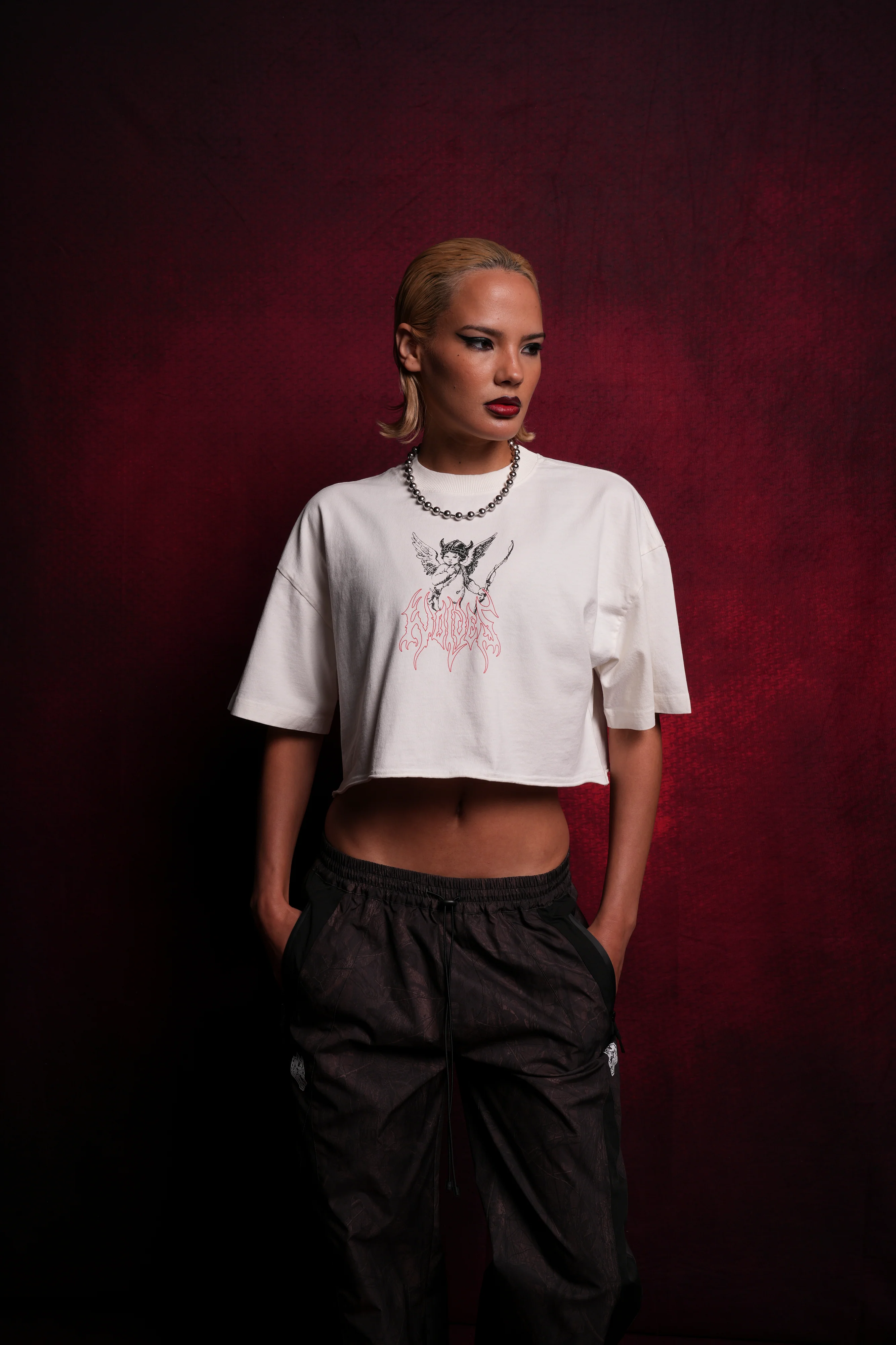 Viking Cherub "Grunge" Oversized (Cropped) Tee in Cream - Image 2