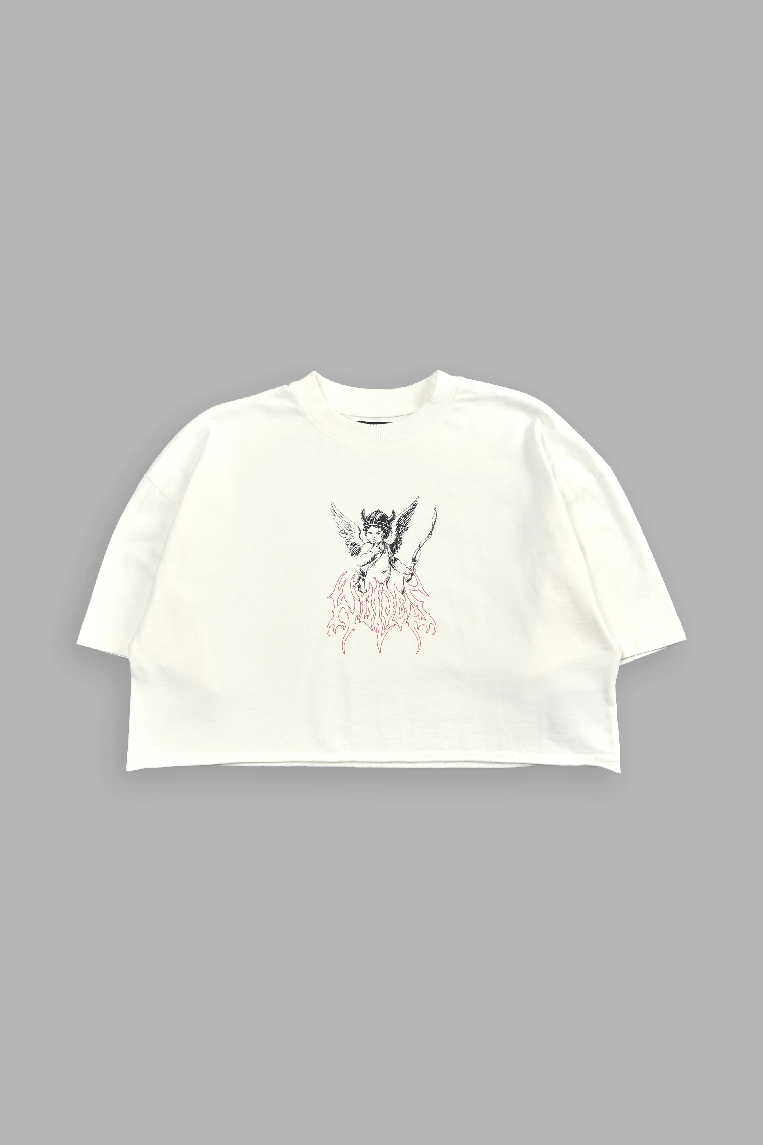 Viking Cherub "Grunge" Oversized (Cropped) Tee in Cream - Image 5