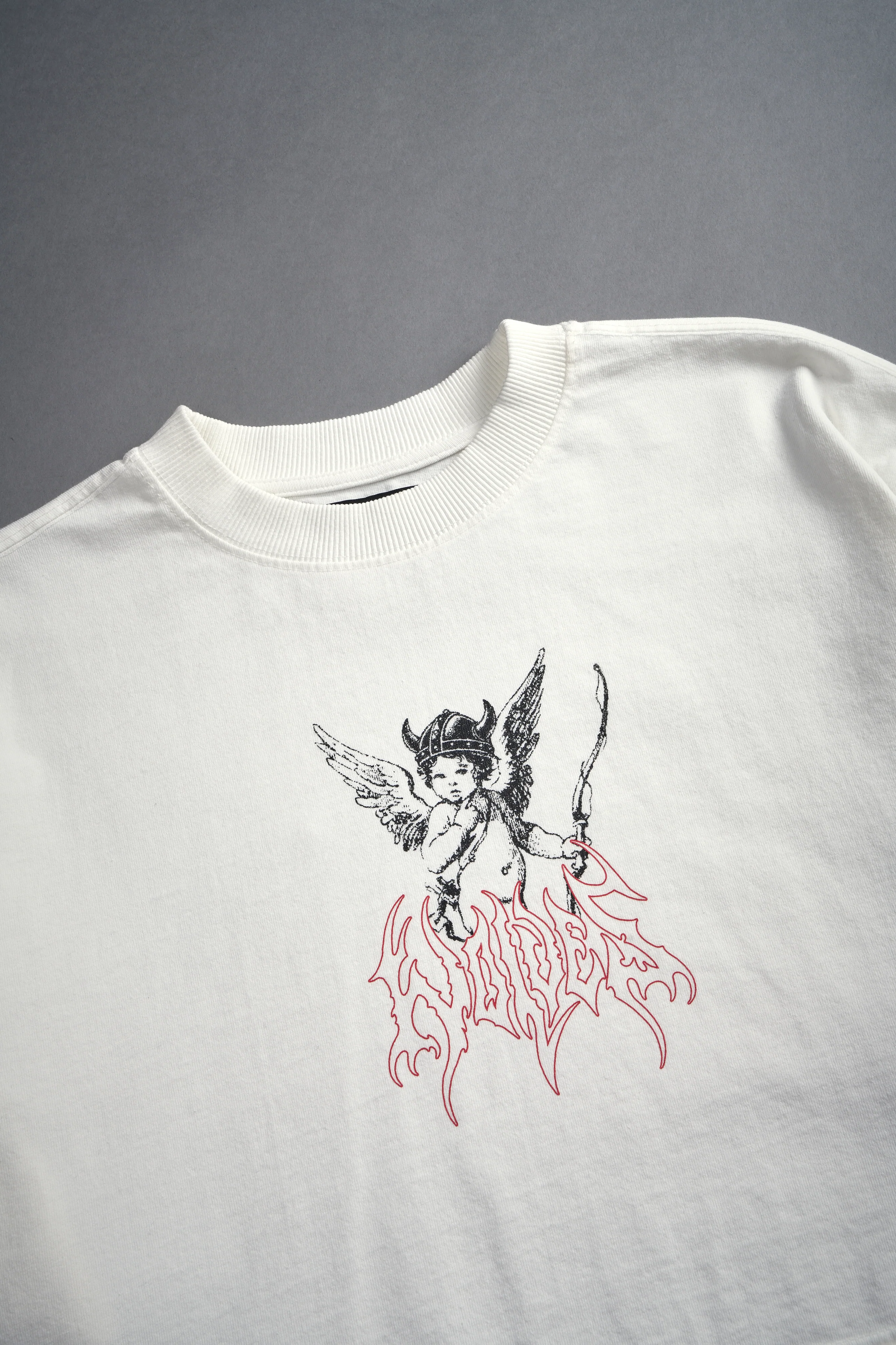 Viking Cherub "Grunge" Oversized (Cropped) Tee in Cream - Image 7