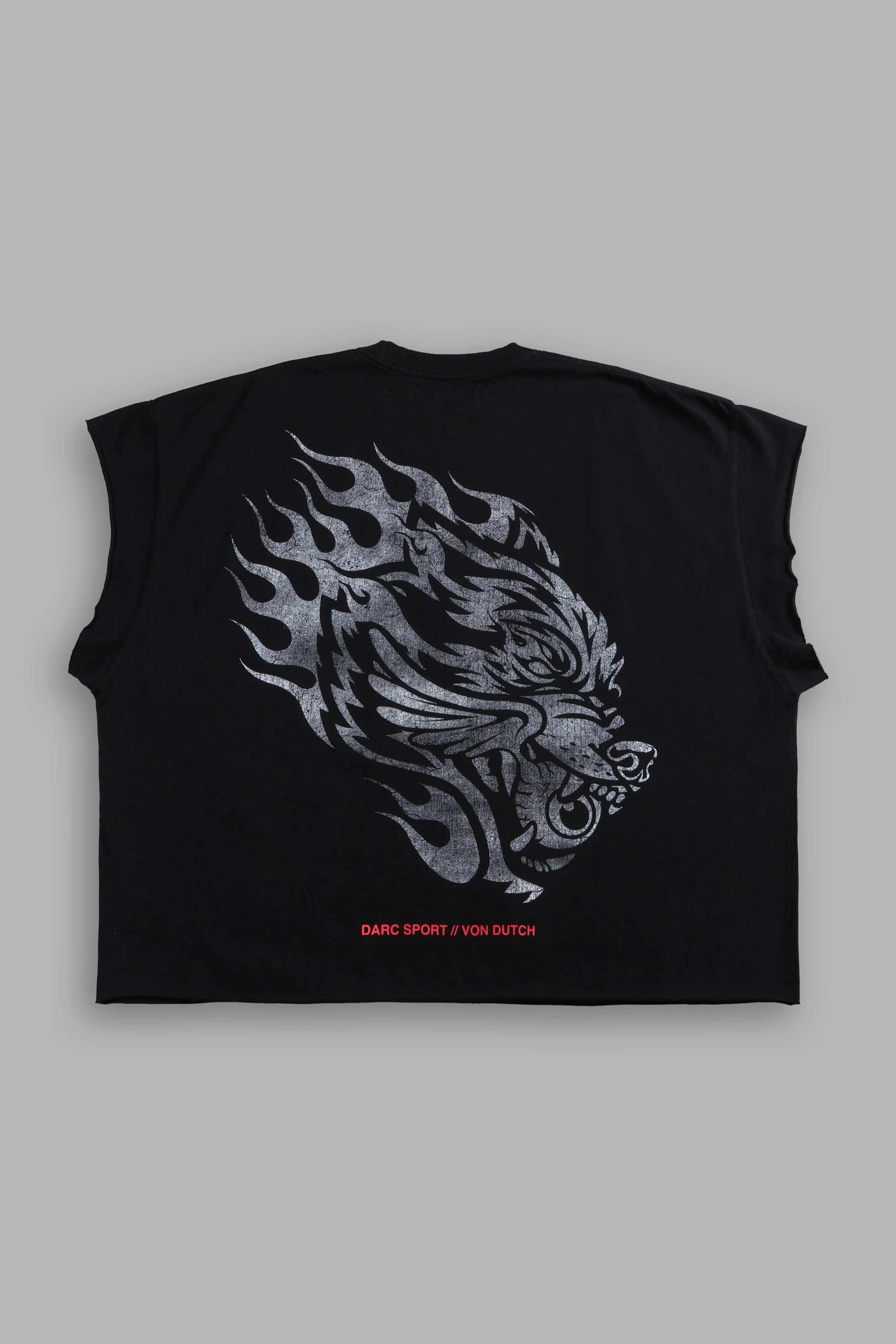 Von Darc Grunge Cut-Off Mid-Length Raw Hem Tee in Black