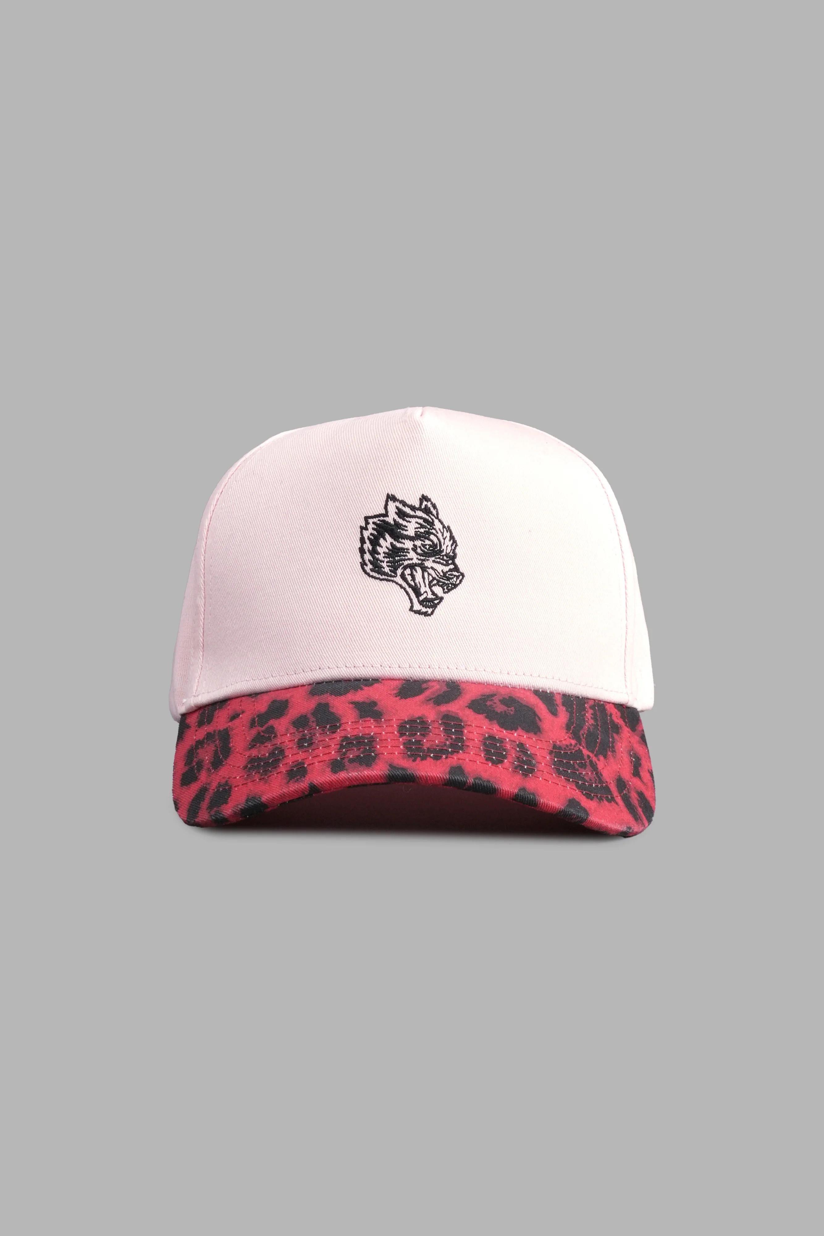 Wolf Head 5 Panel Hat in Cloud Pink/Red Leopard