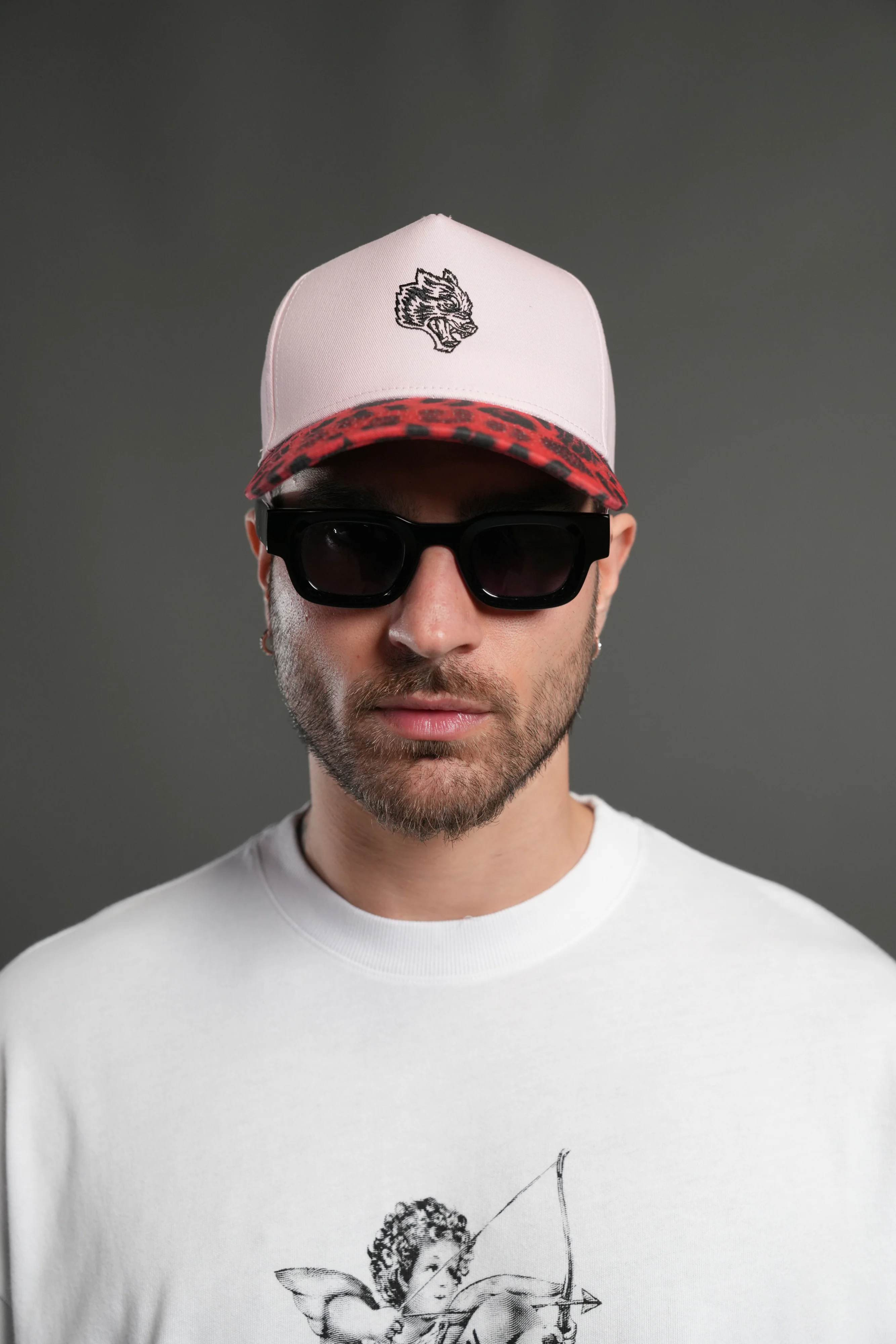Wolf Head 5 Panel Hat in Cloud Pink/Red Leopard - Image 2