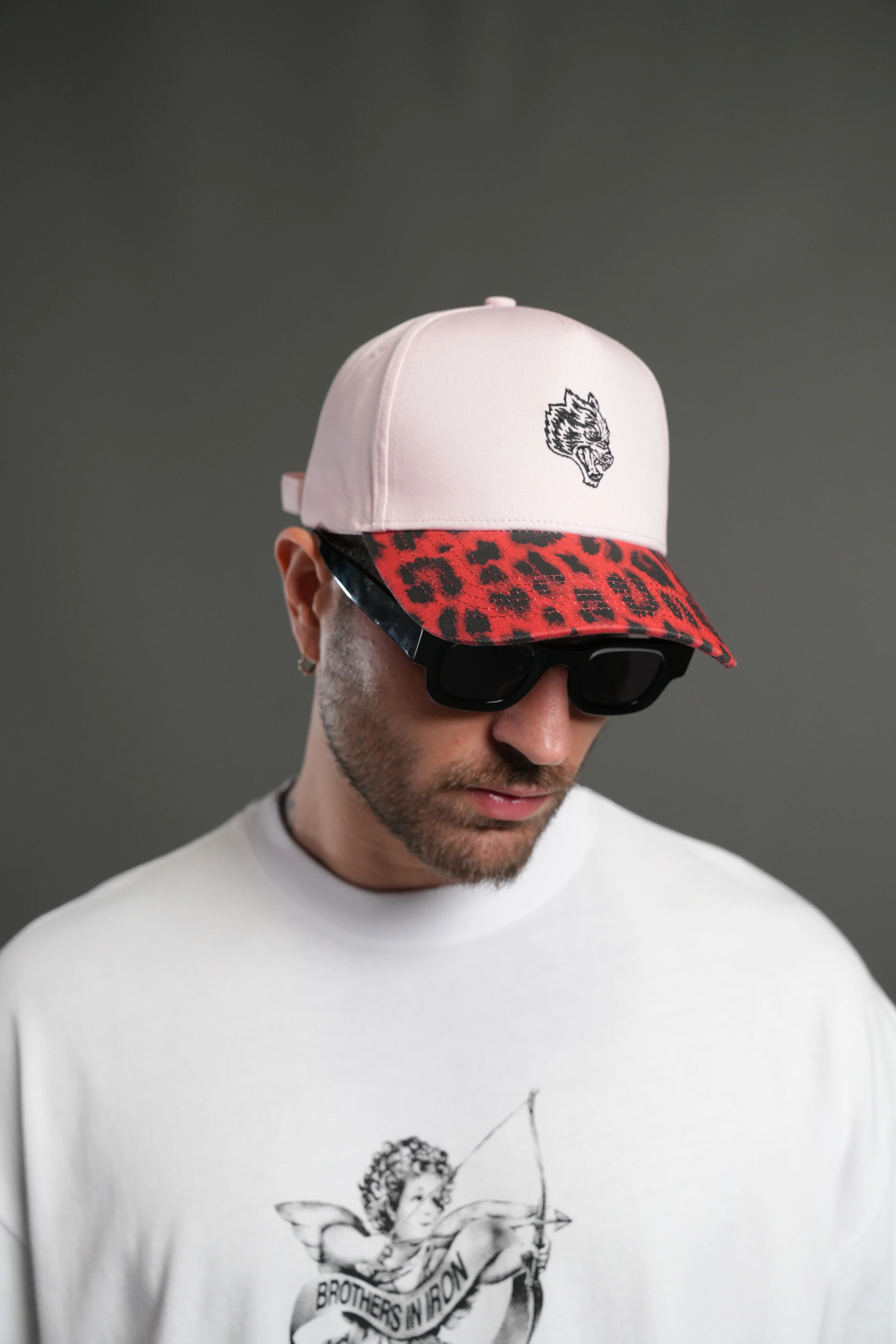 Wolf Head 5 Panel Hat in Cloud Pink/Red Leopard - Image 6