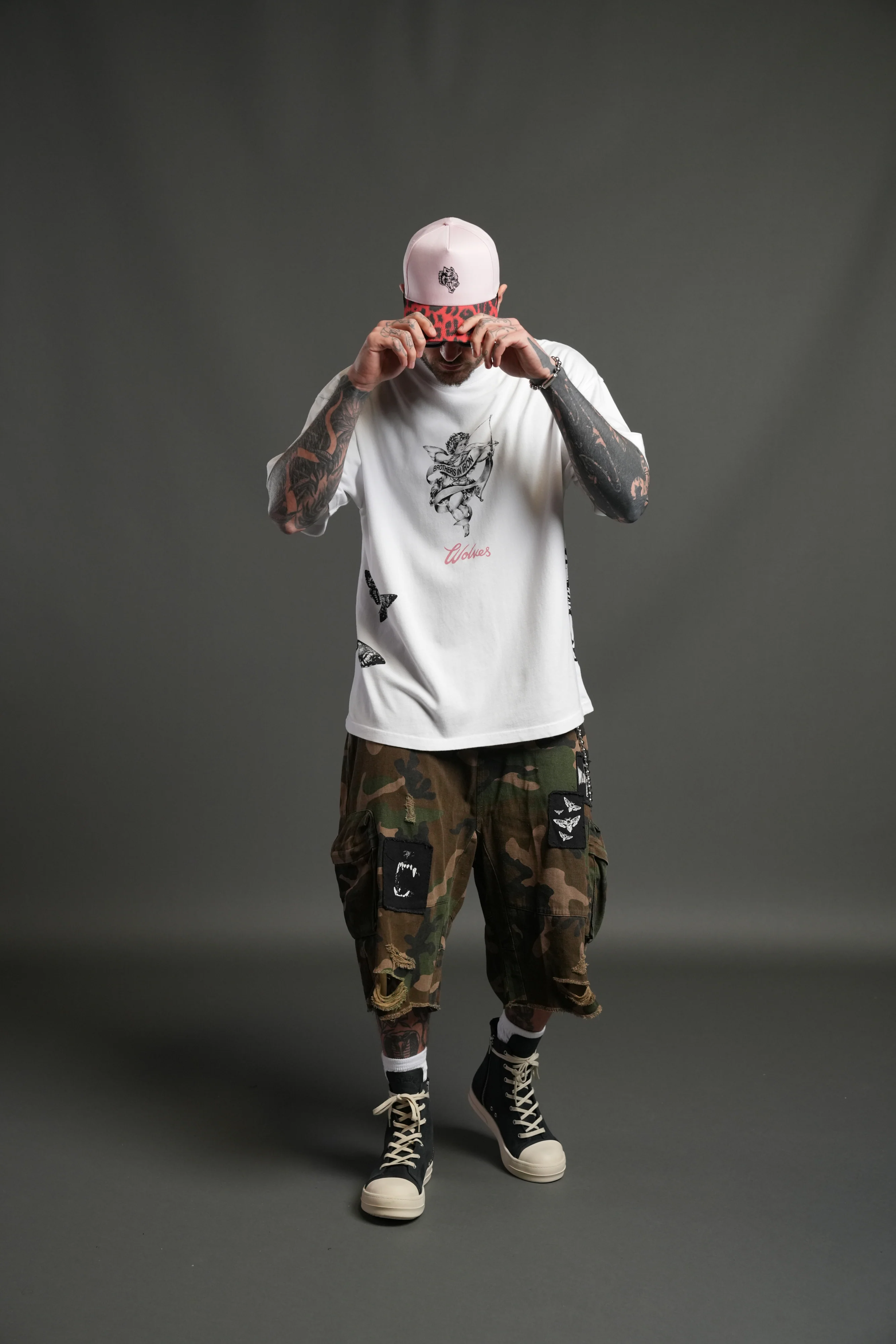 Wolf Head 5 Panel Hat in Cloud Pink/Red Leopard - Image 9