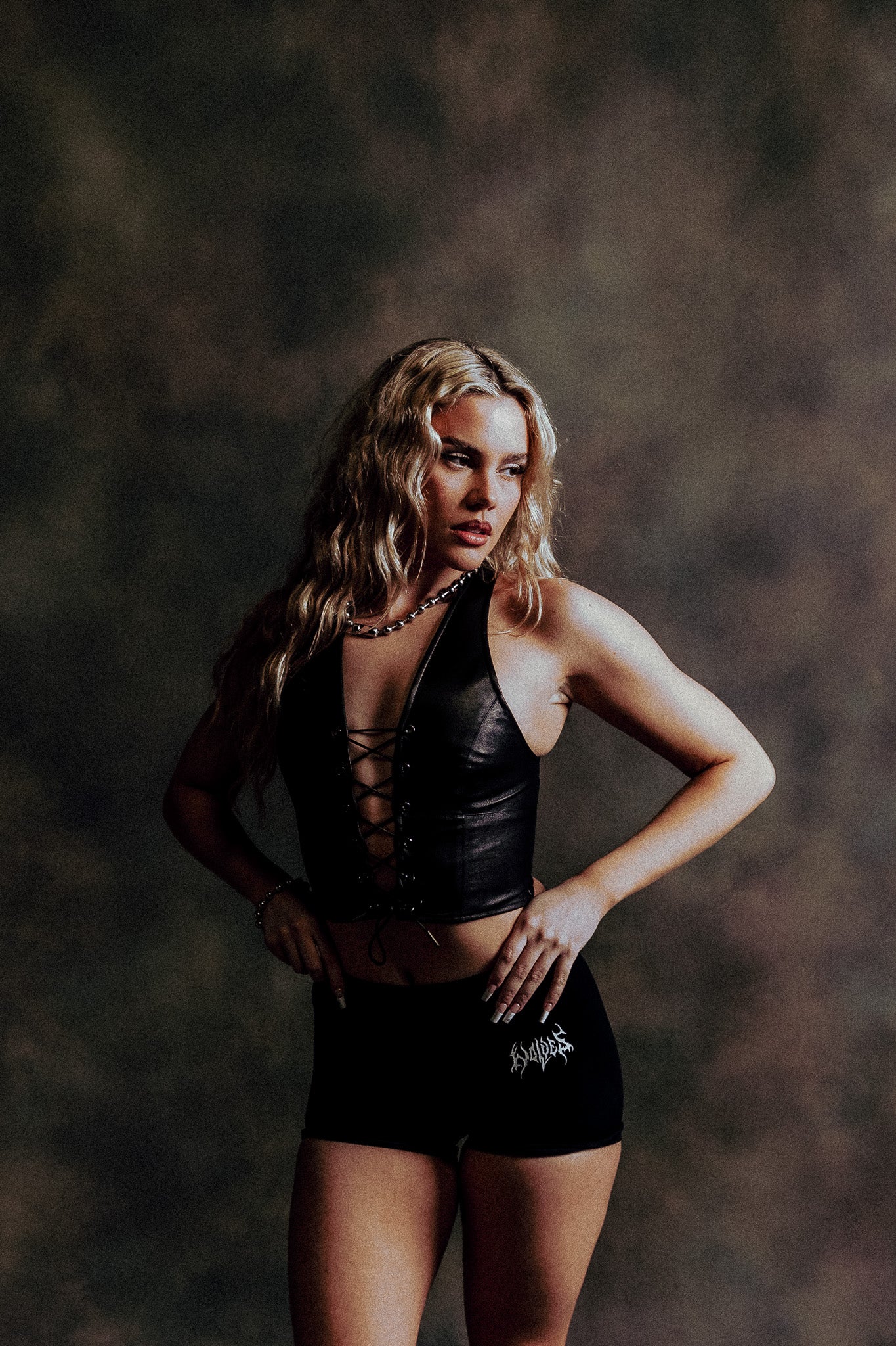 Wolf Head Leather Lace Up Top in Black - Image 10