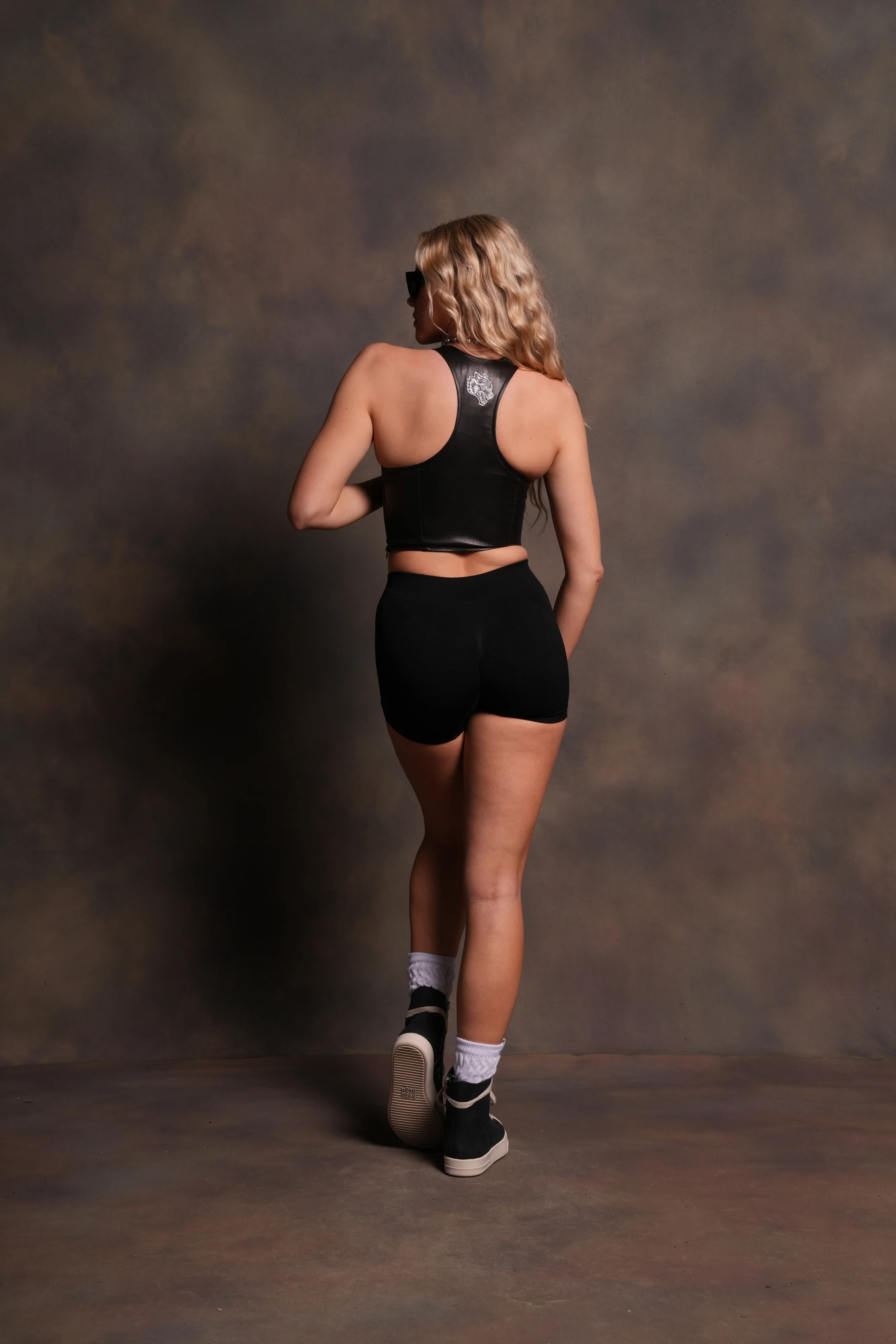 Wolf Head Leather Lace Up Top in Black - Image 4