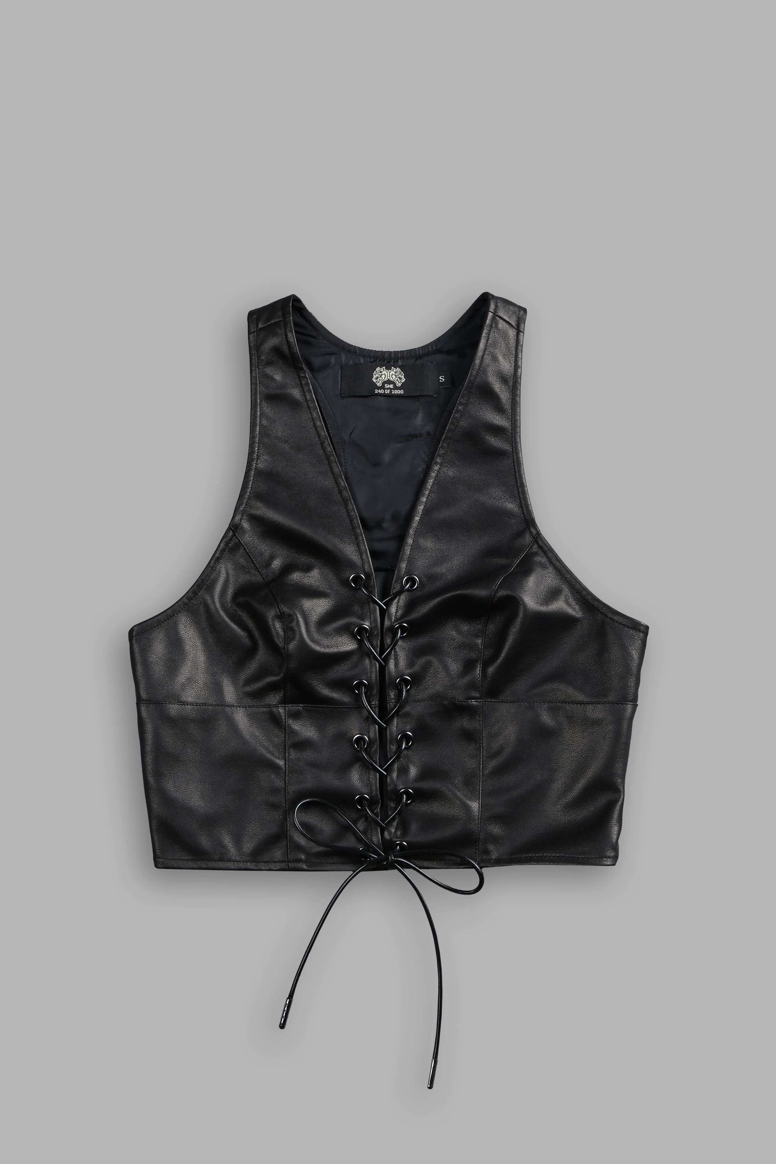 Wolf Head Leather Lace Up Top in Black - Image 8