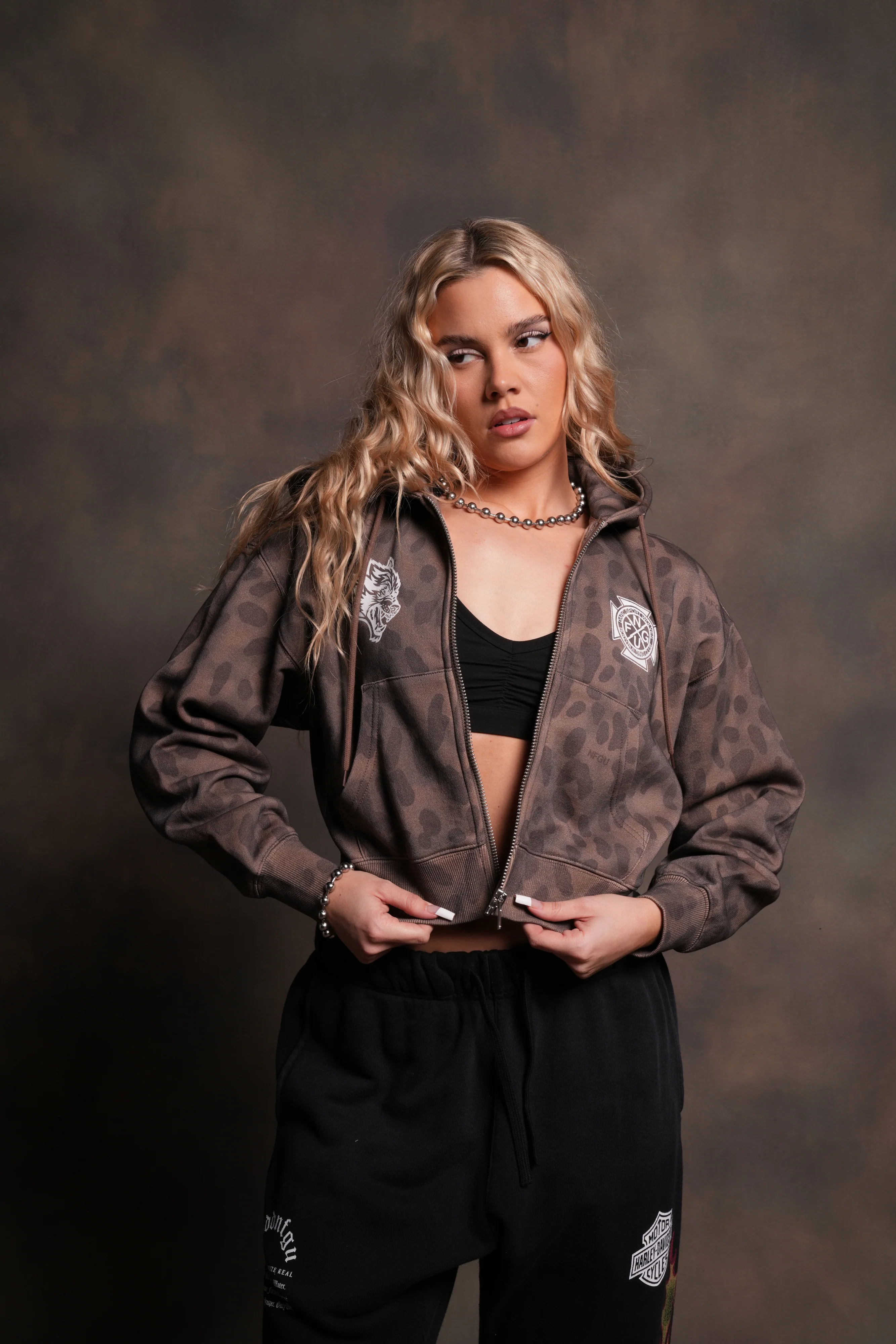 Wolf Iron Cross "Sage" Cropped Zip Hoodie in Celeritas Morte - Image 3