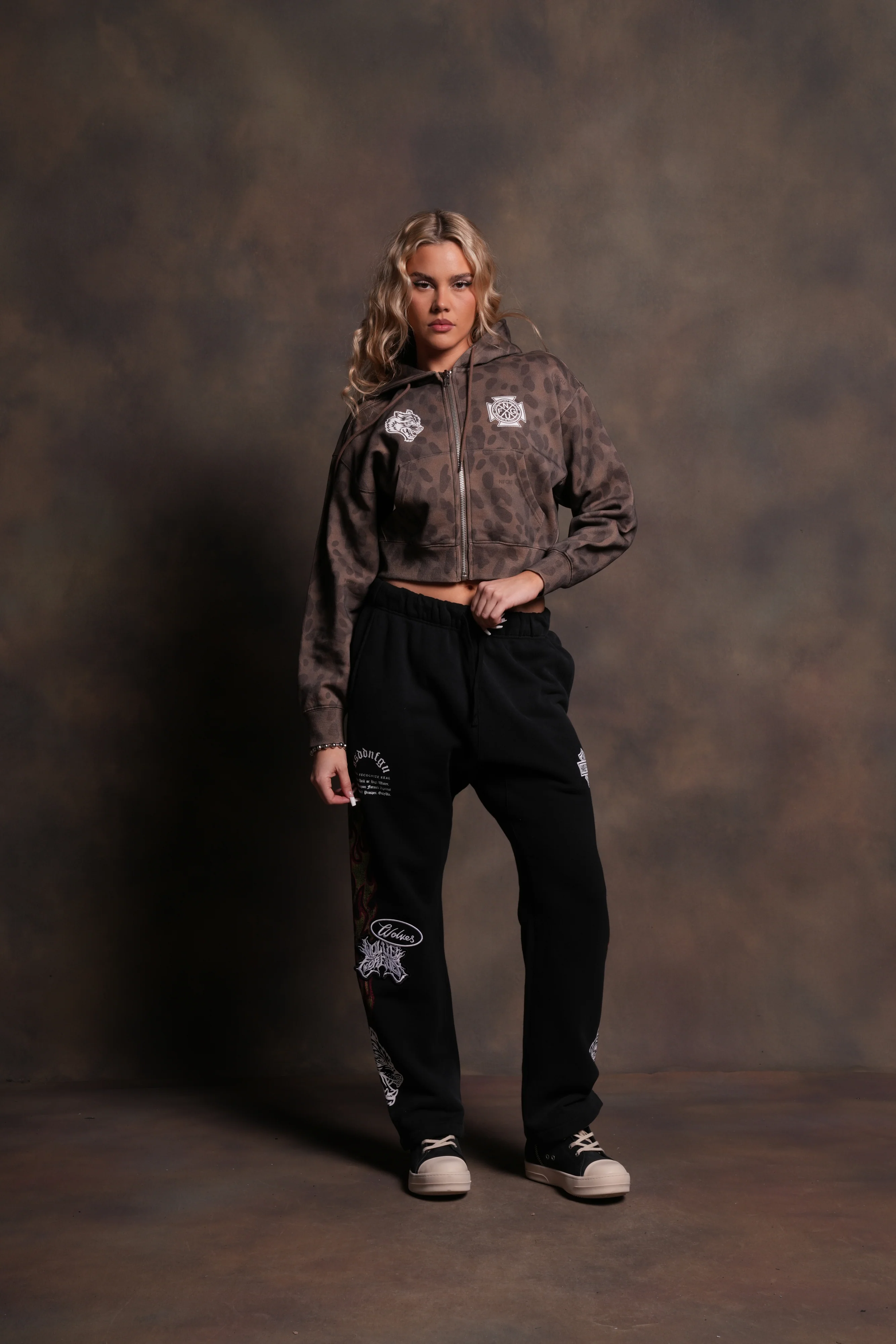Wolf Iron Cross "Sage" Cropped Zip Hoodie in Celeritas Morte - Image 4
