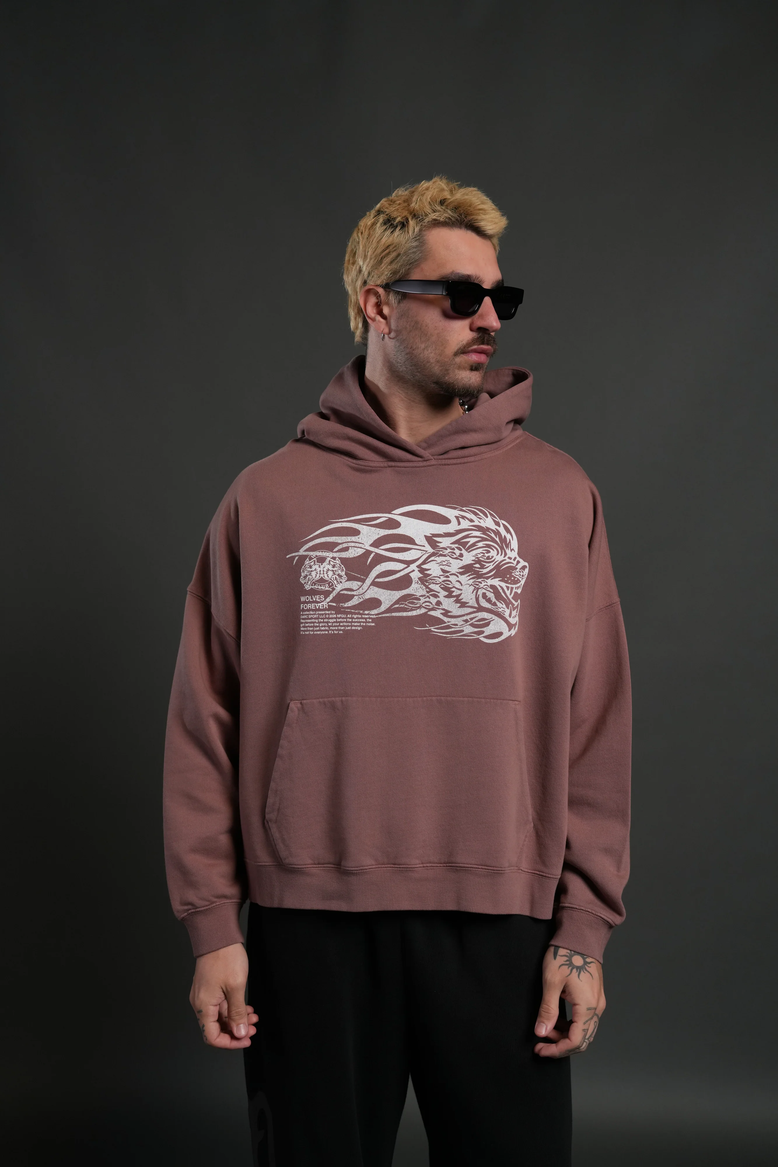 Wolf of the Flame Grunge "Gage Box Cut" Hoodie in Mauve - Image 4