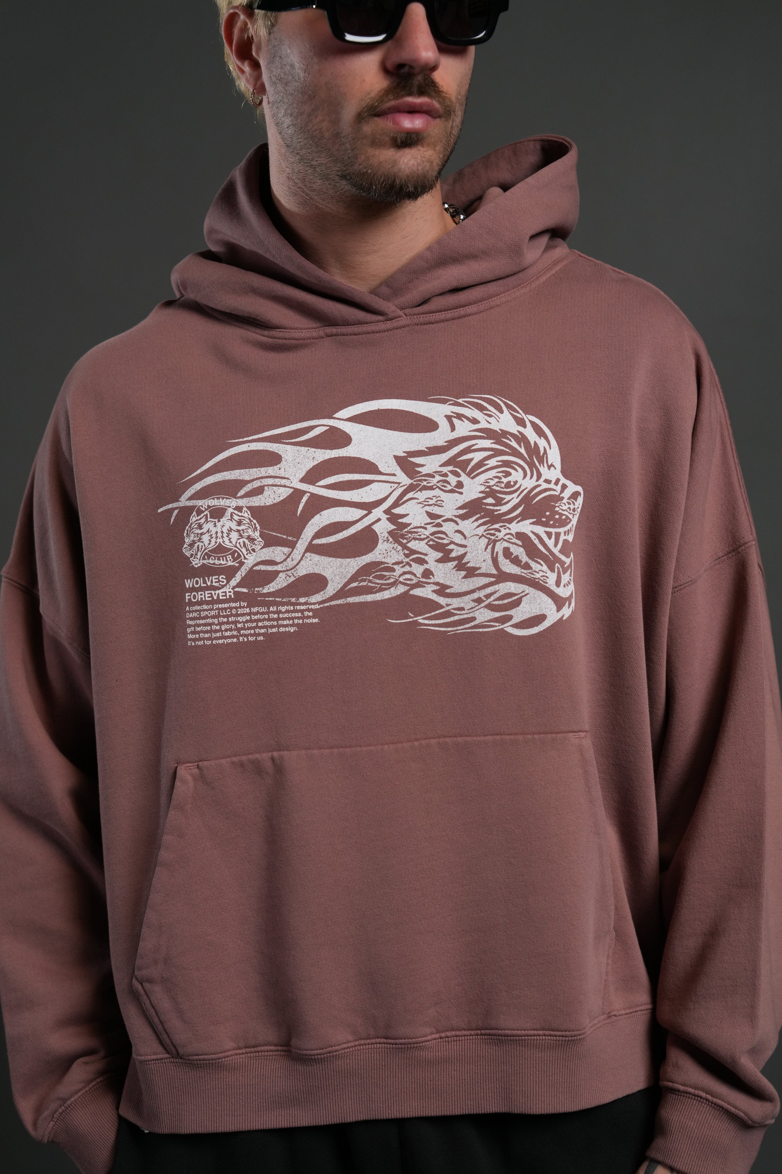 Wolf of the Flame Grunge "Gage Box Cut" Hoodie in Mauve - Image 6