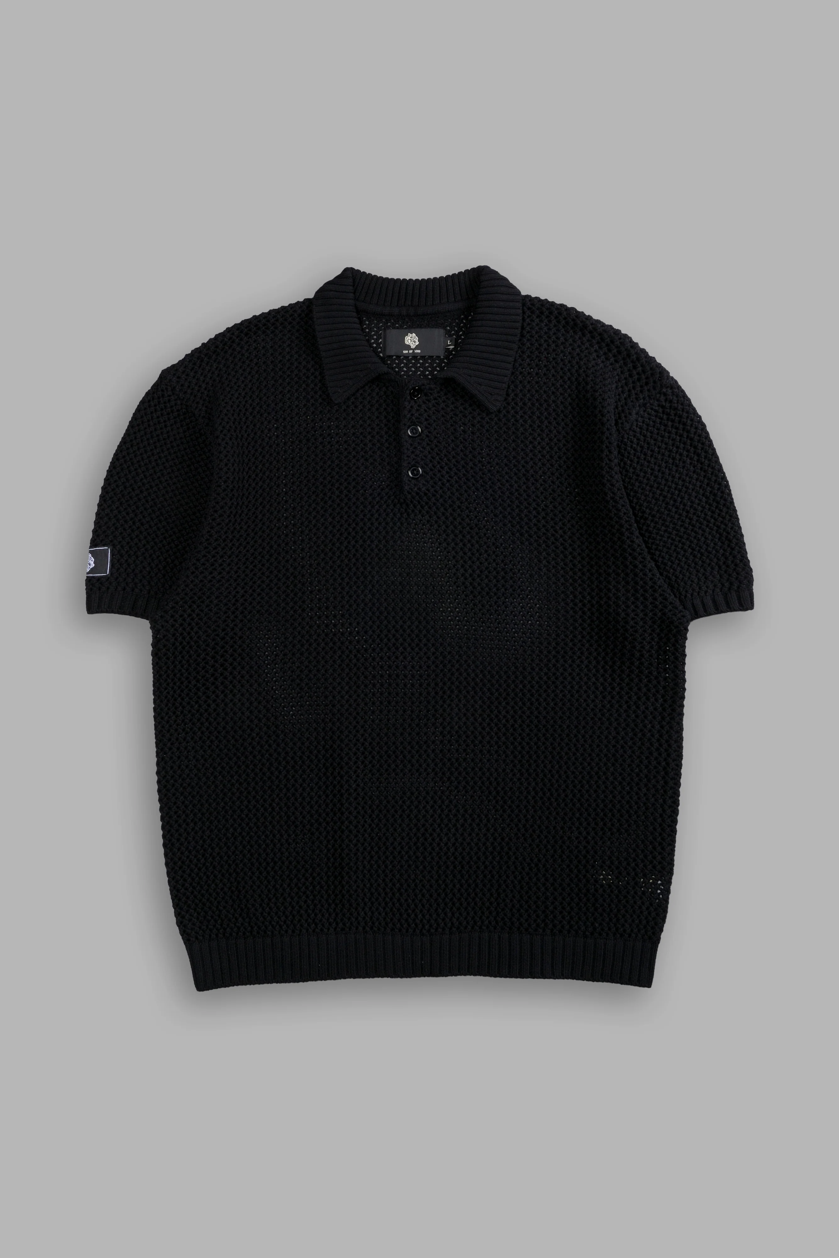 Wolf Patch Claude Knit Polo in Black