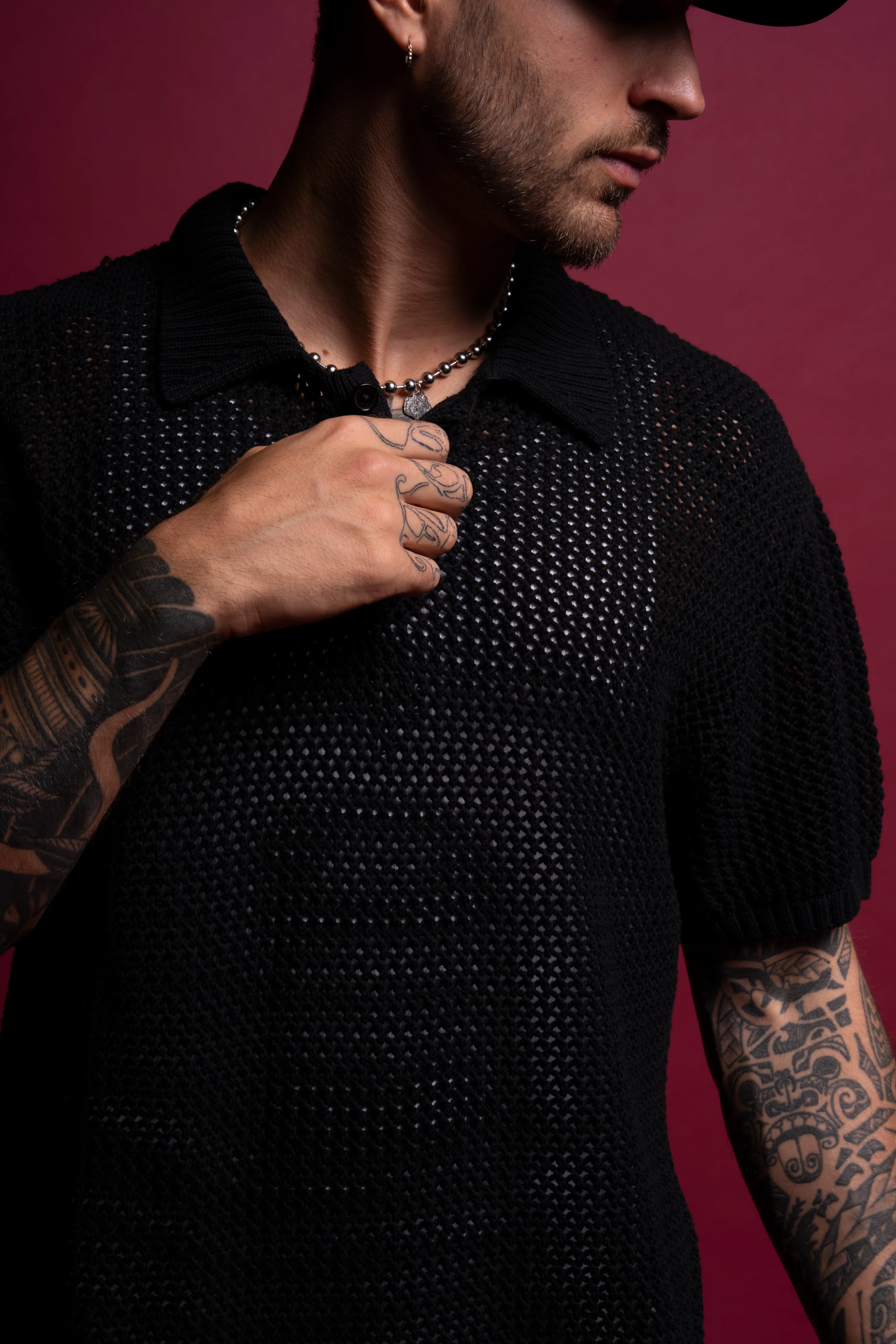 Wolf Patch Claude Knit Polo in Black - Image 5