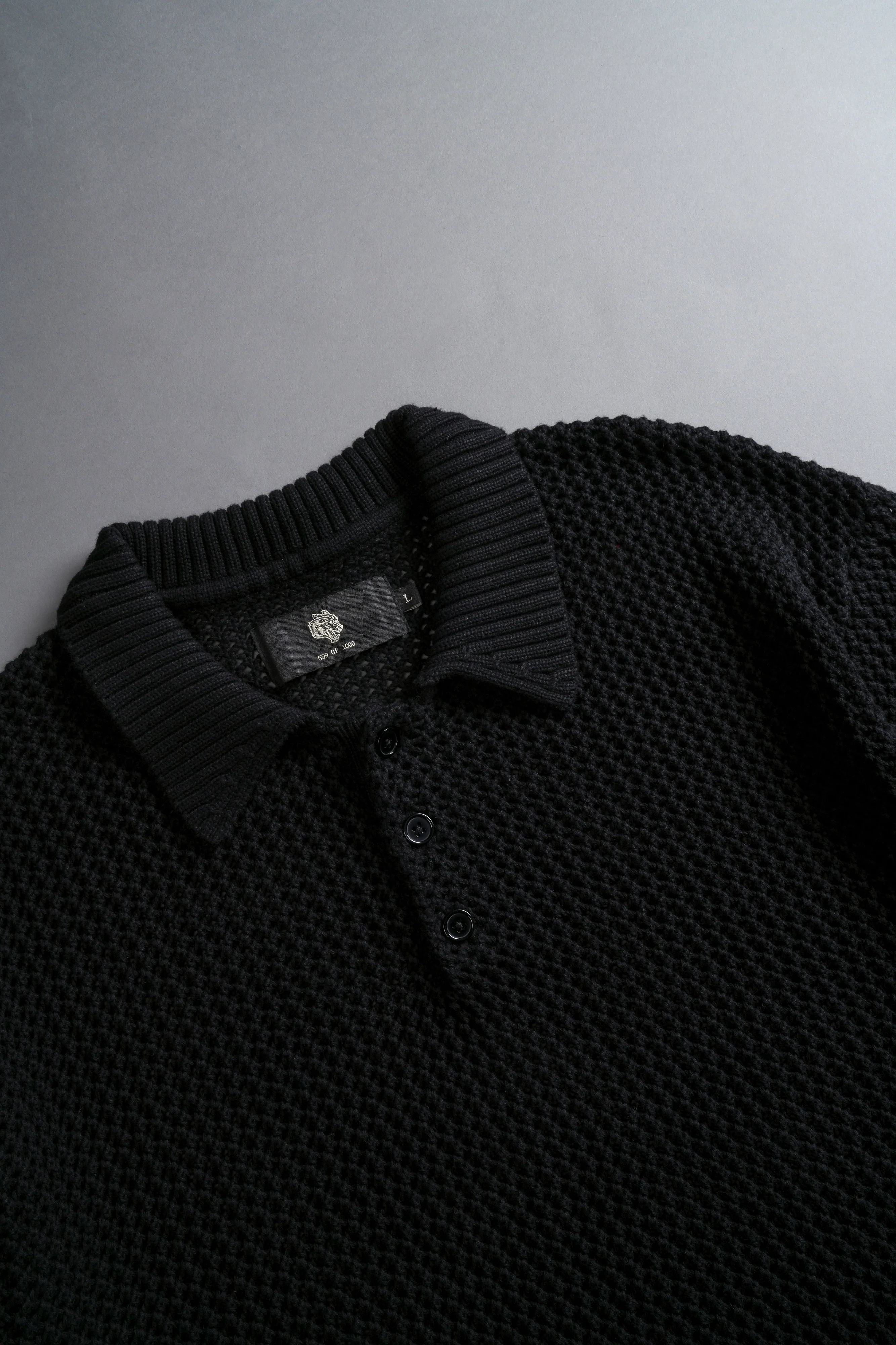 Wolf Patch Claude Knit Polo in Black - Image 8