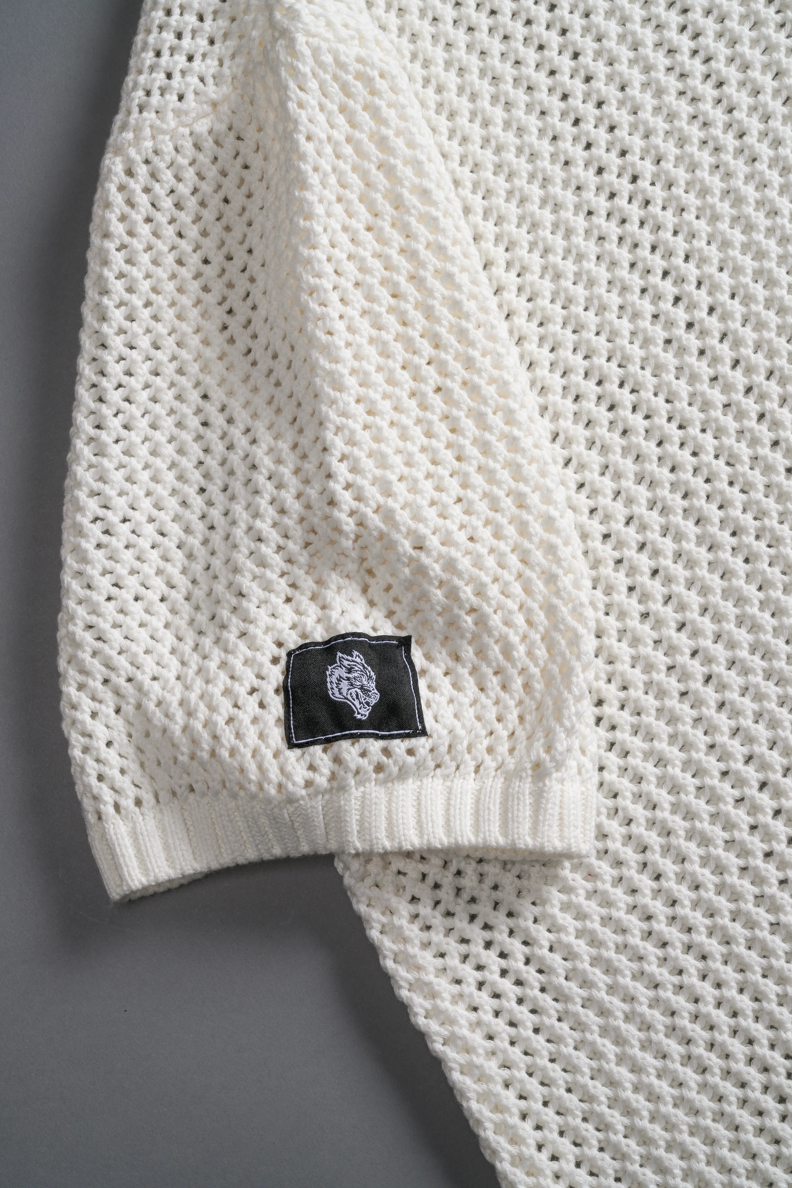Wolf Patch Claude Knit Polo in Cream - Image 6