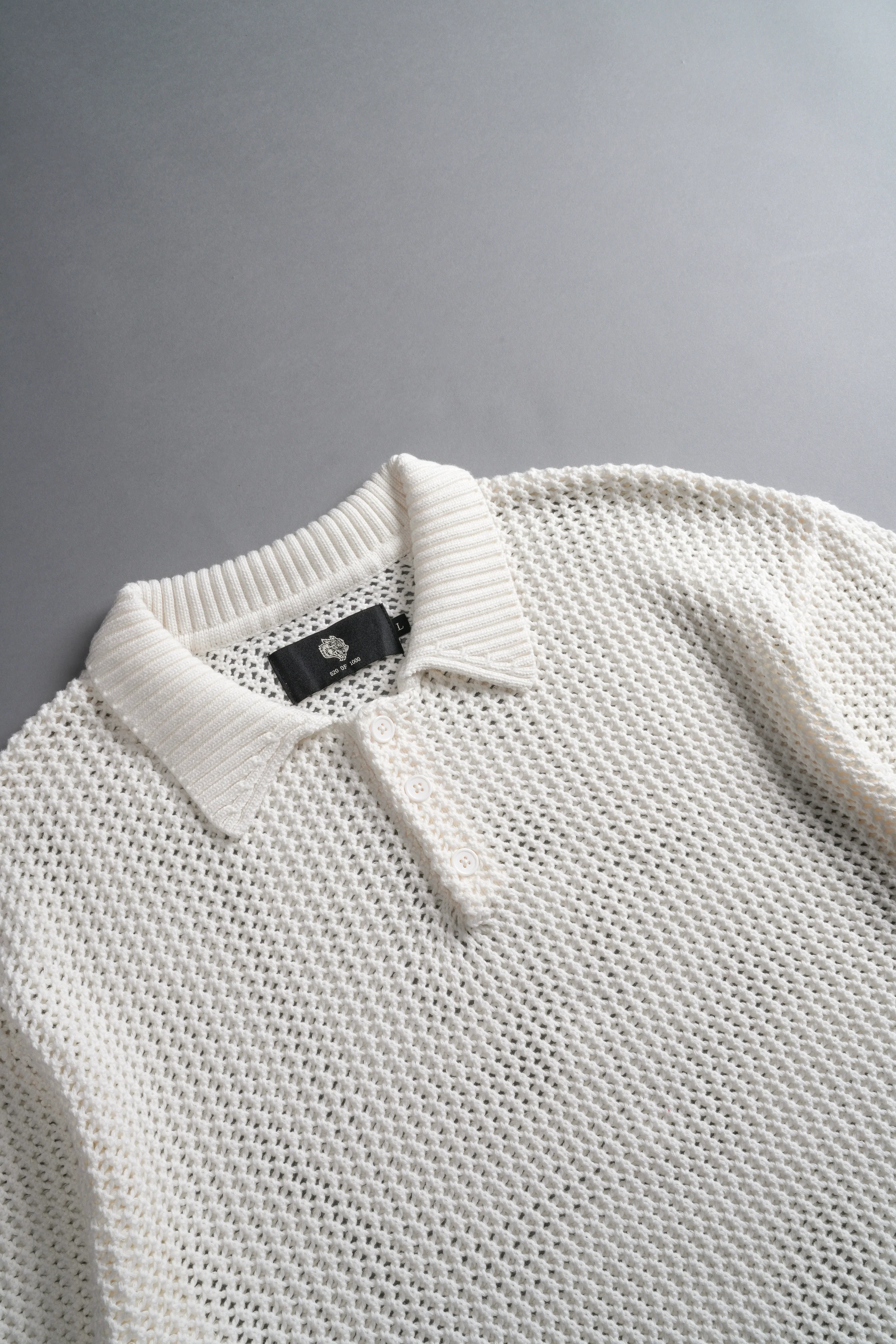 Wolf Patch Claude Knit Polo in Cream - Image 8