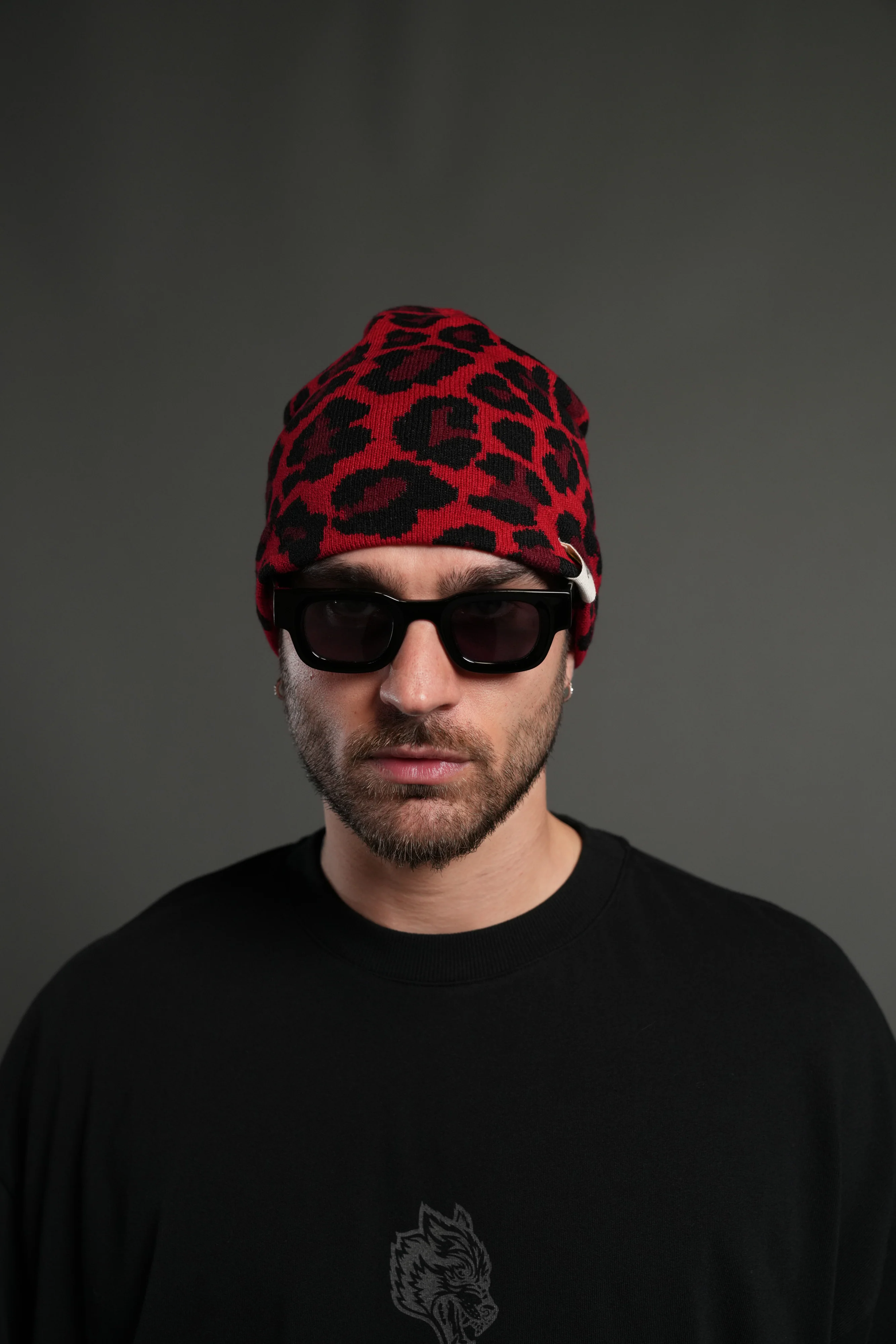 Wolf Patch V2 Cap Beanie in Red Leopard - Image 2
