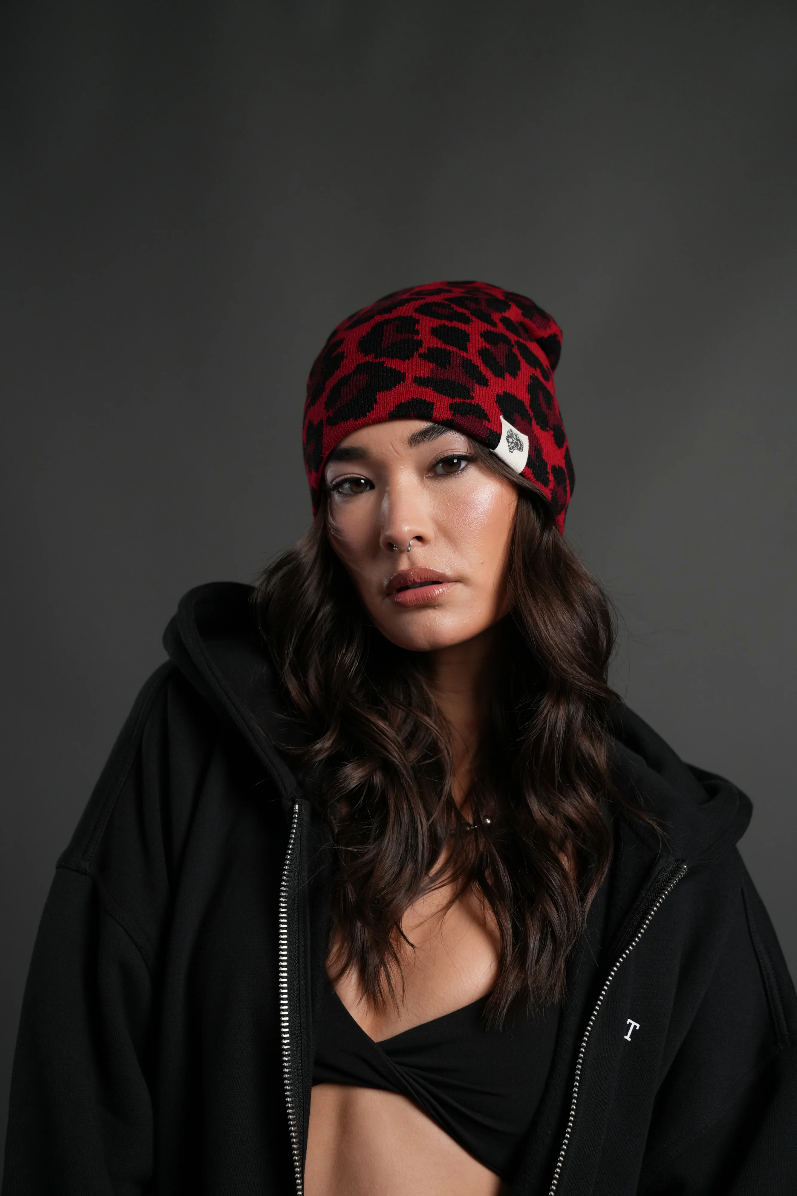 Wolf Patch V2 Cap Beanie in Red Leopard - Image 5