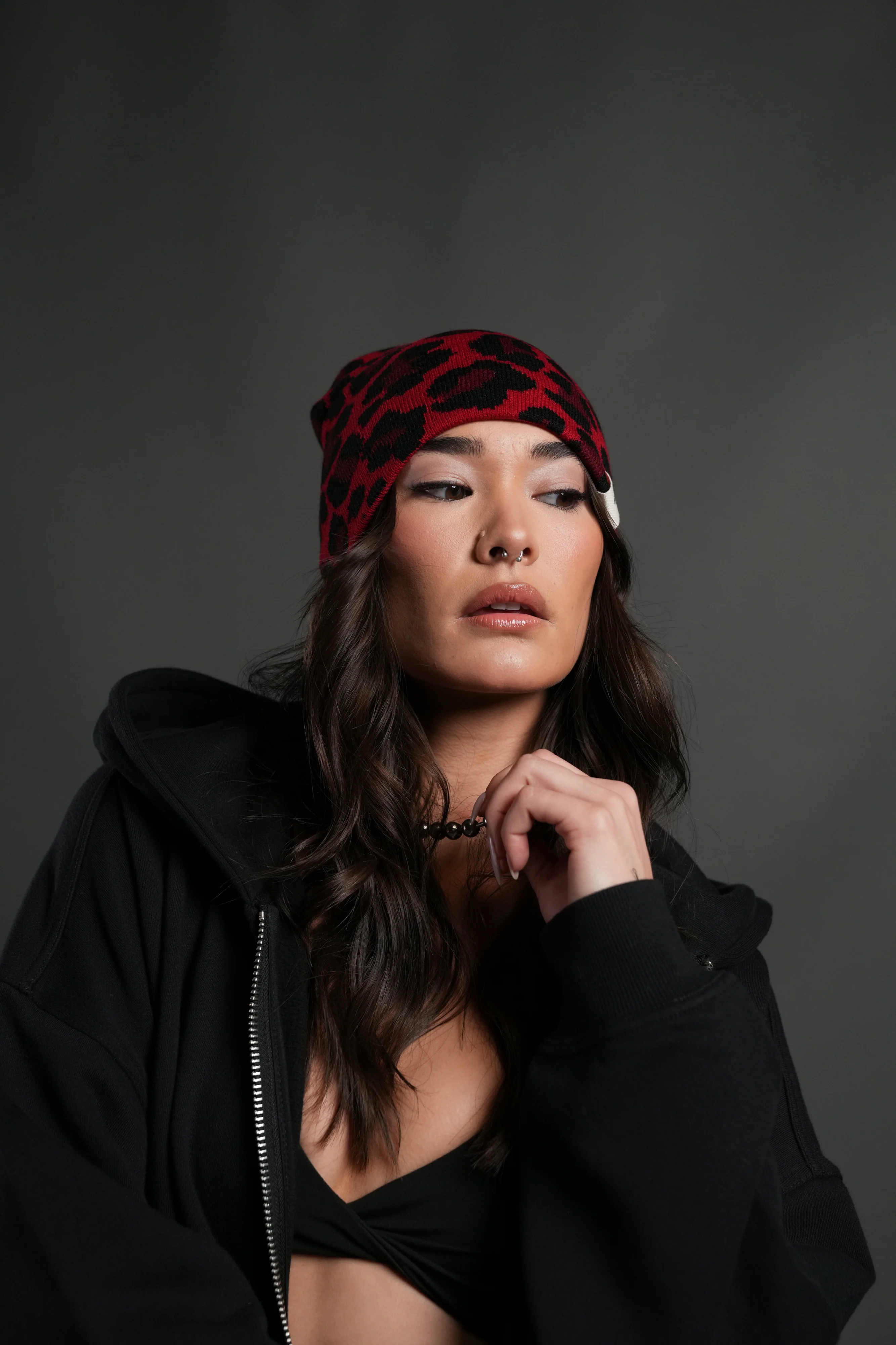 Wolf Patch V2 Cap Beanie in Red Leopard - Image 6
