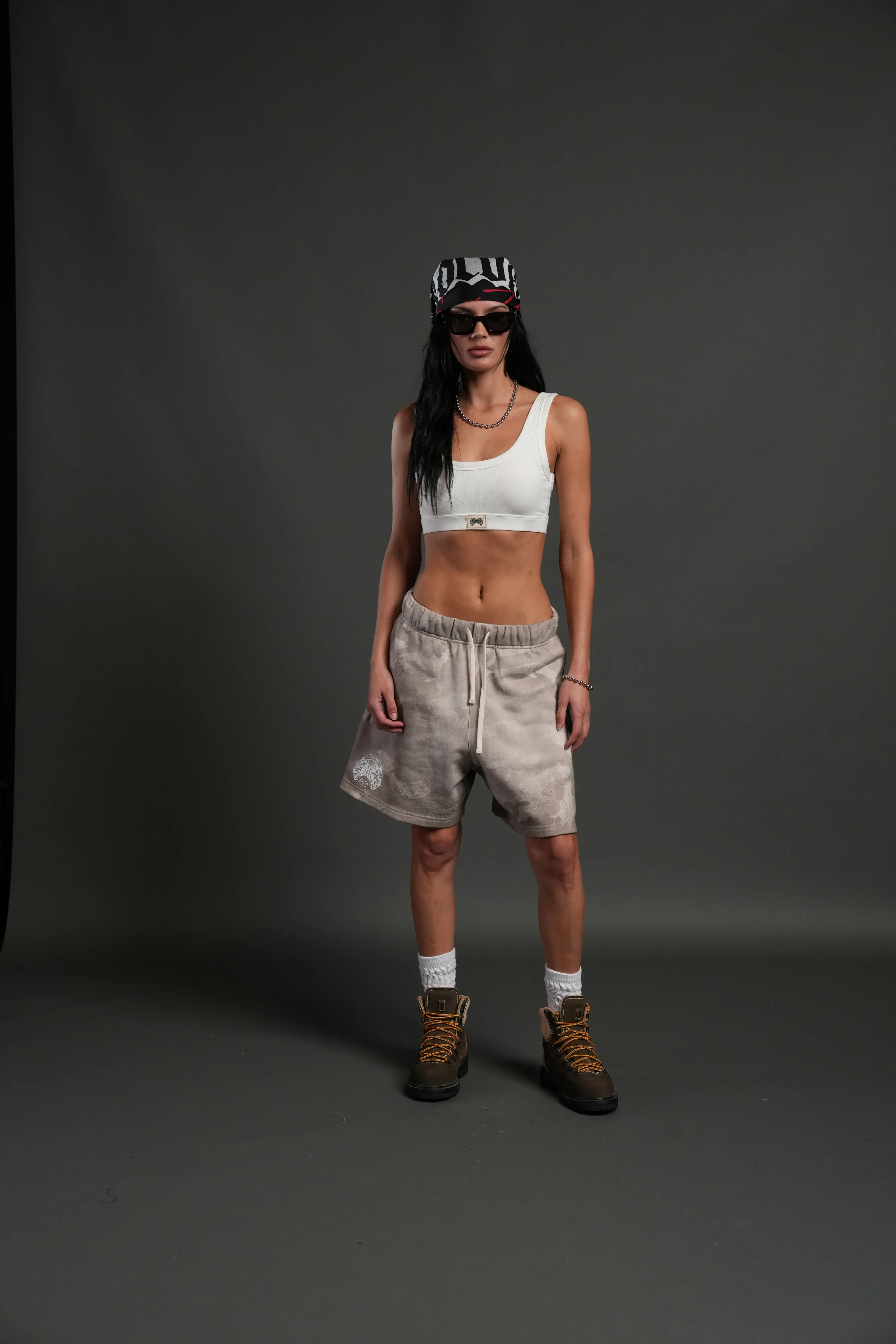 Wolves Club Post Lounge Unisex Sweat Shorts in Clay Vintage Woodland Camo - Image 10