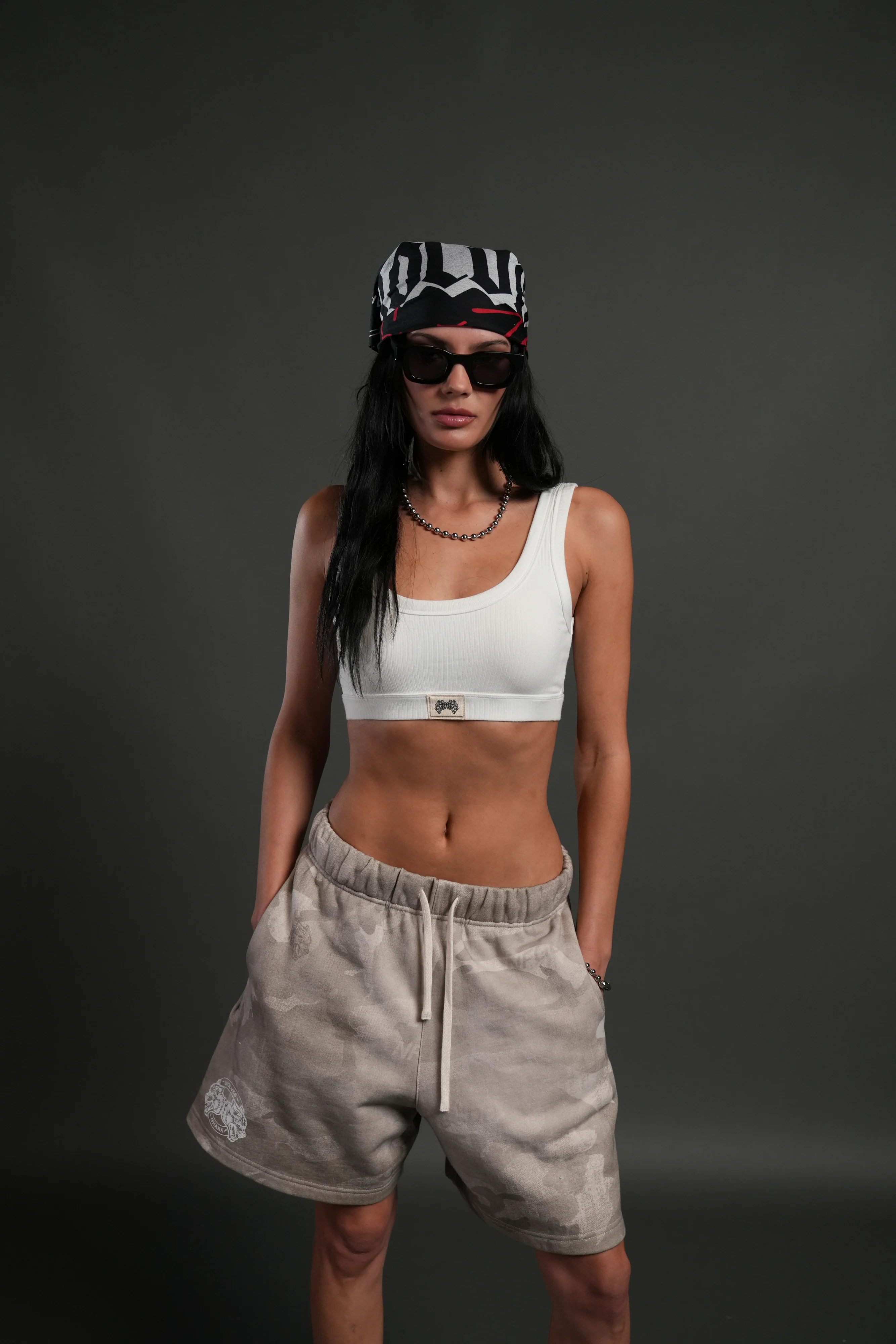 Wolves Club Post Lounge Unisex Sweat Shorts in Clay Vintage Woodland Camo - Image 12
