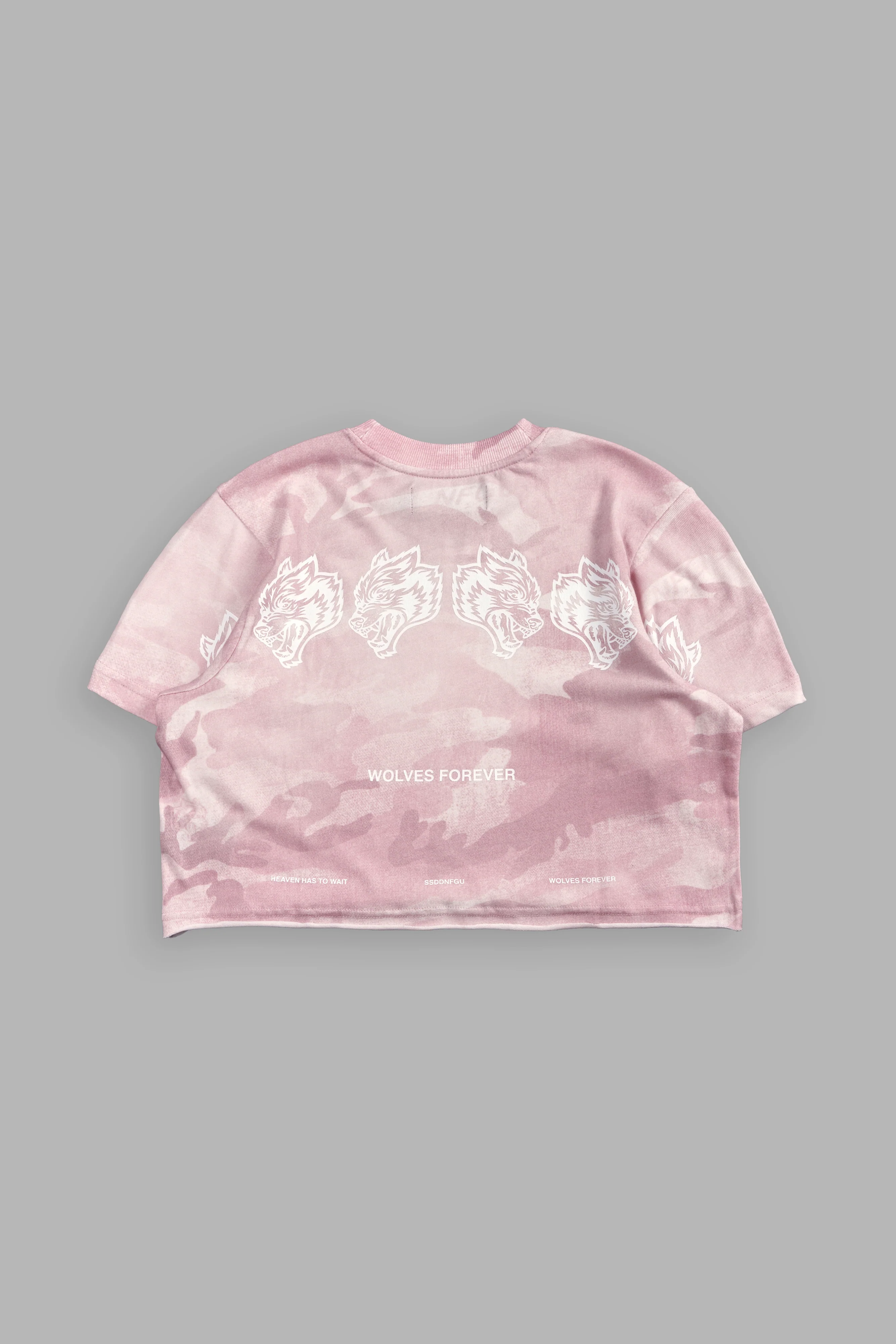 Wolves Have Your Back Premium Oversized Cropped Tee in Blush Vintage Woodland Camo - Image 5