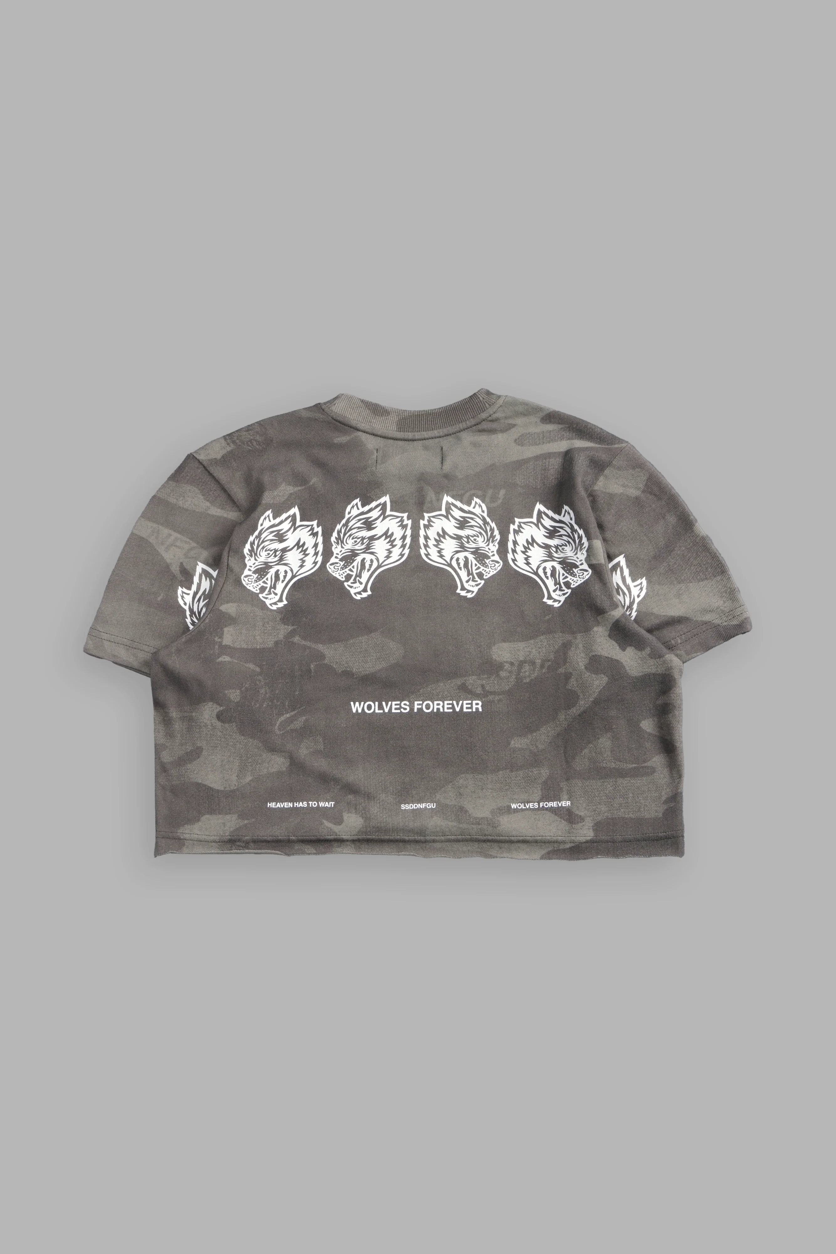 Wolves Have Your Back Premium Oversized Cropped Tee in Lush Vintage Woodland Camo - Image 5
