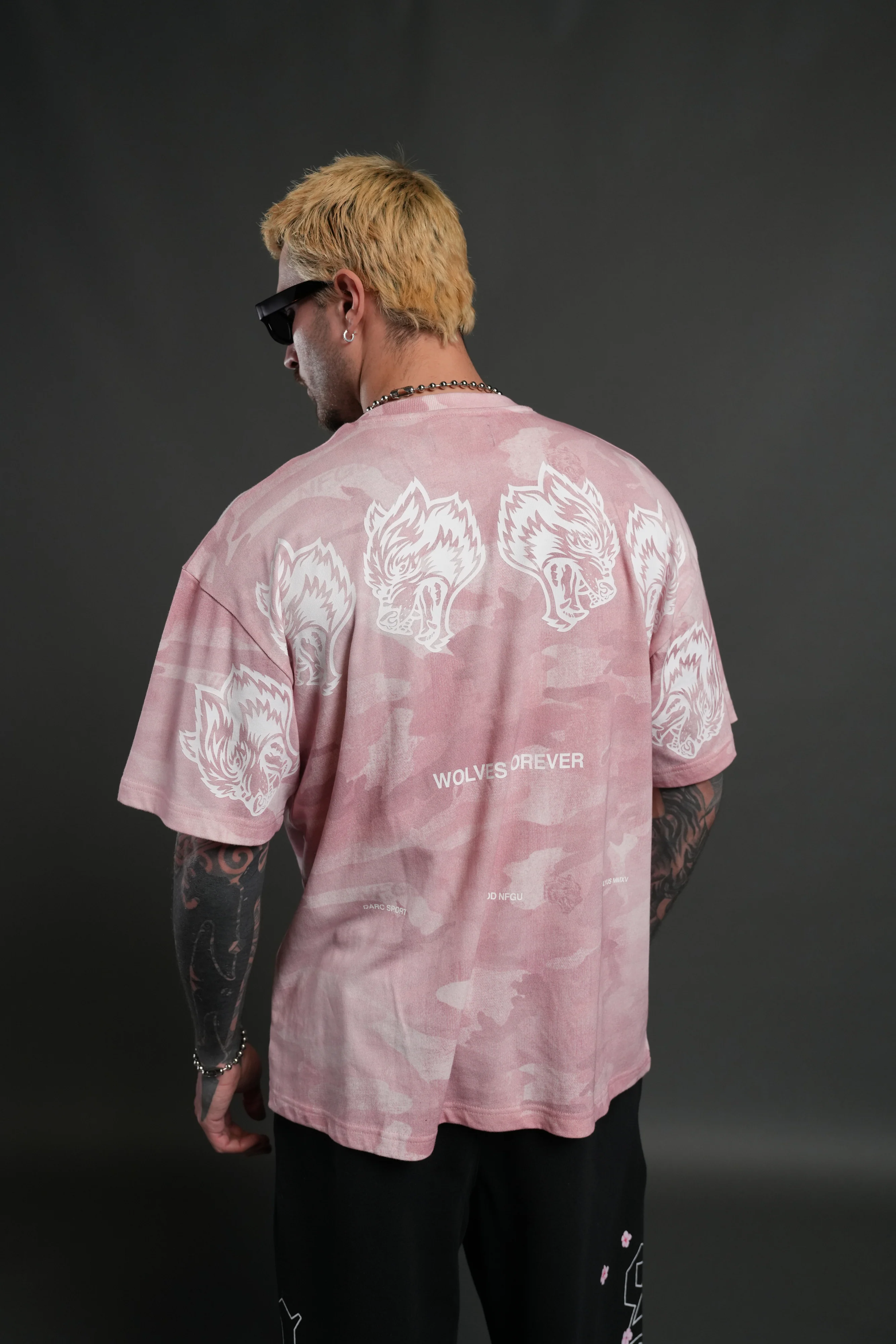 Wolves Have Your Back Unisex "Premium" Oversized Tee in Blush Vintage Woodland Camo - Image 10