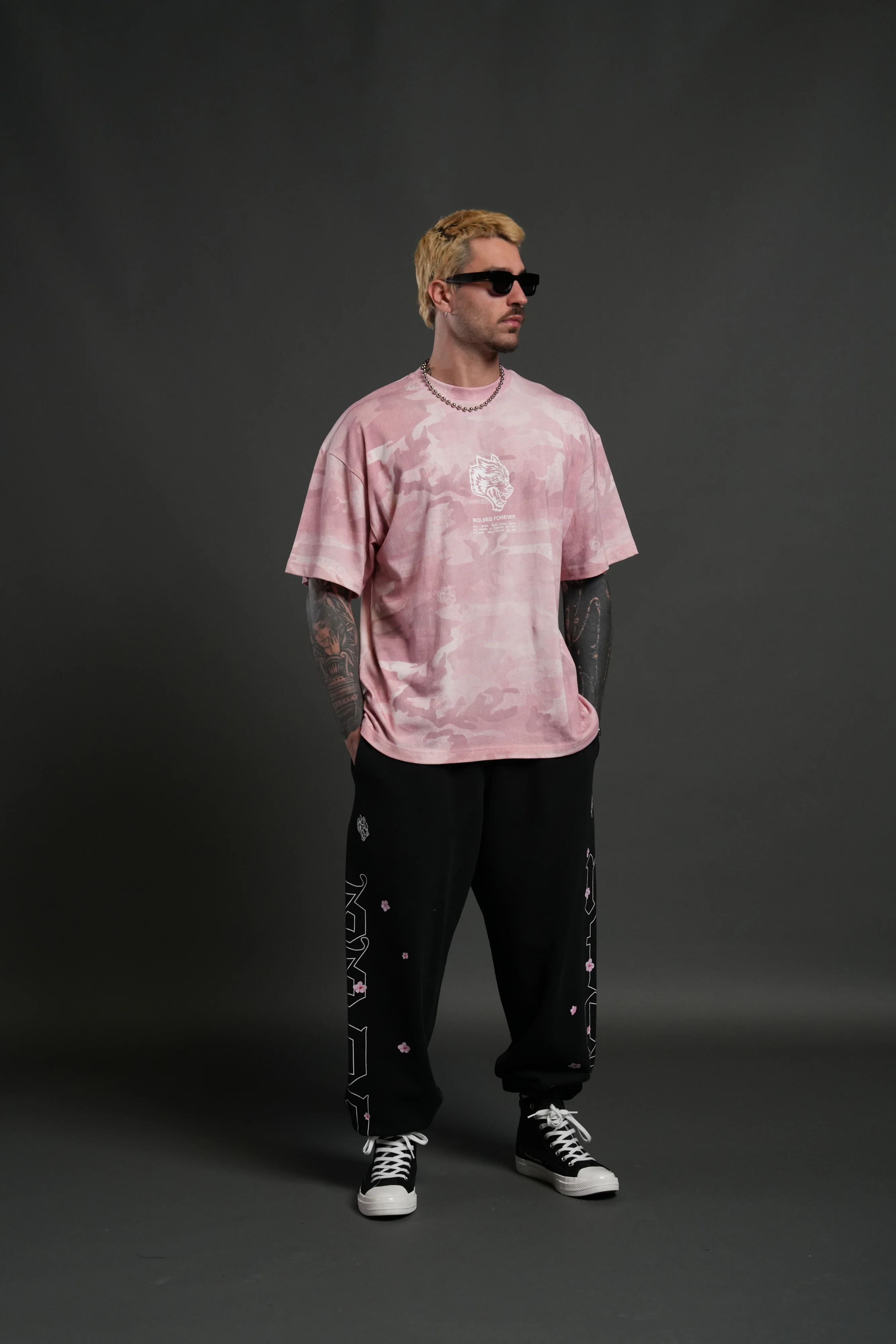 Wolves Have Your Back Unisex "Premium" Oversized Tee in Blush Vintage Woodland Camo - Image 11