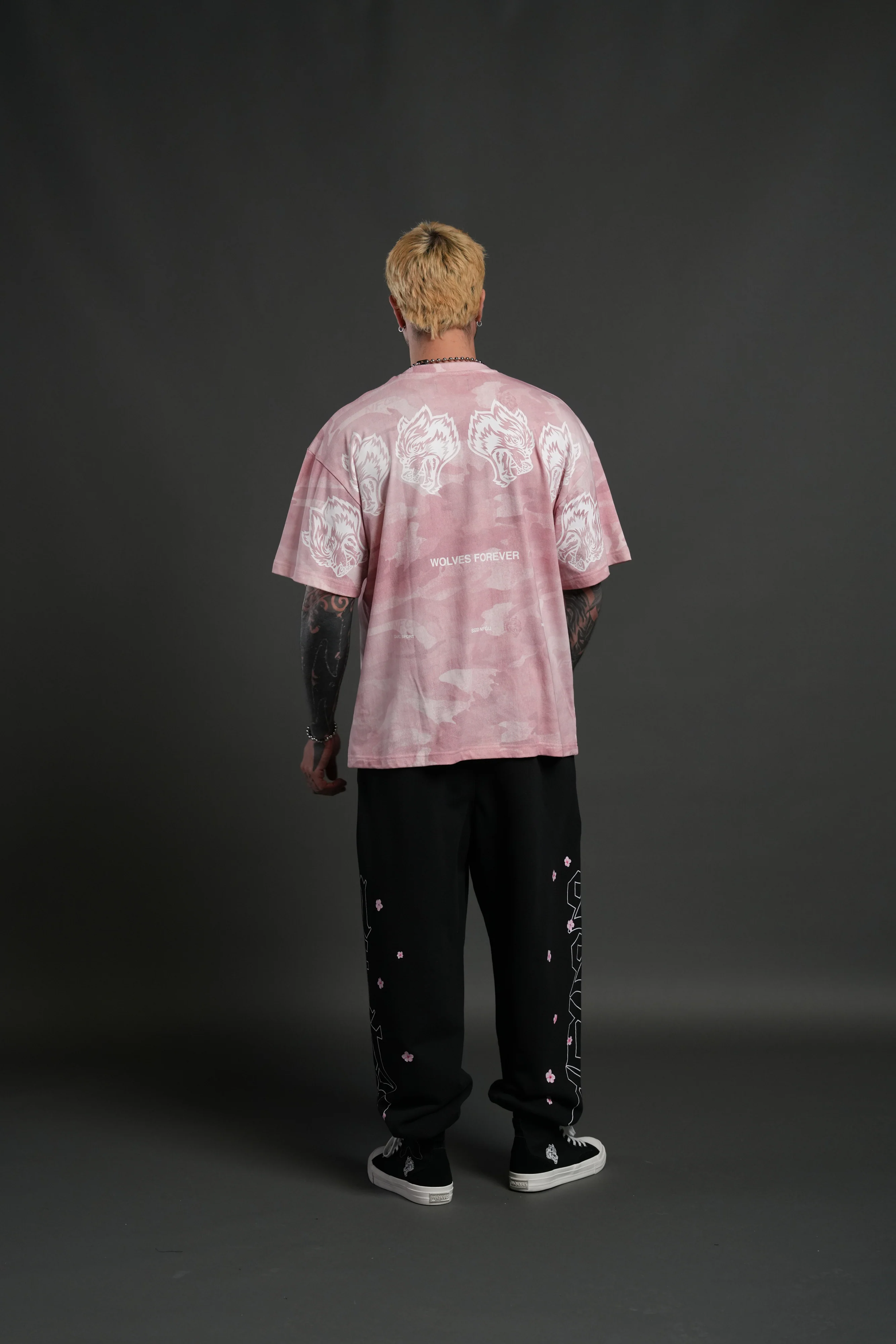Wolves Have Your Back Unisex "Premium" Oversized Tee in Blush Vintage Woodland Camo - Image 12
