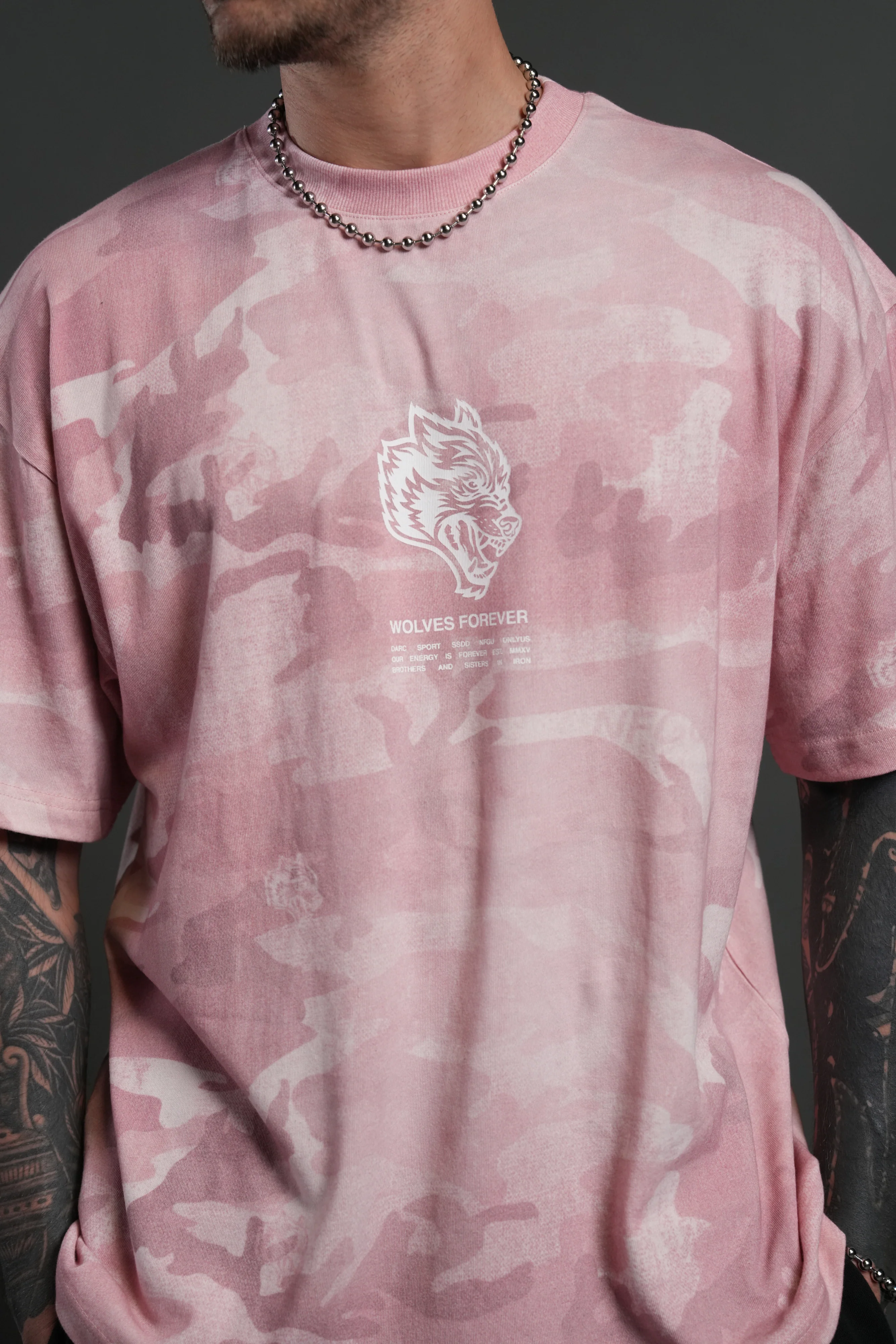 Wolves Have Your Back Unisex "Premium" Oversized Tee in Blush Vintage Woodland Camo - Image 13