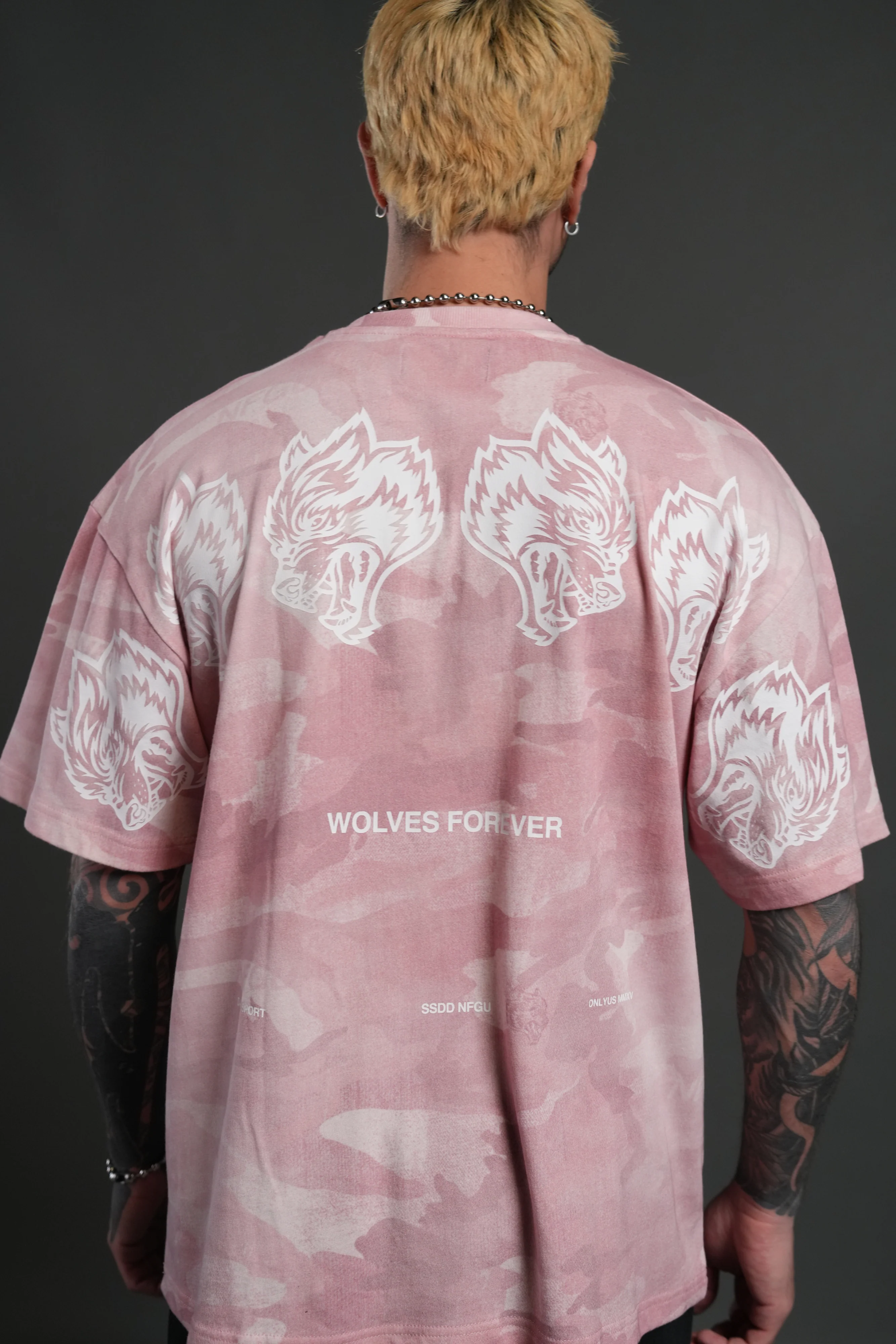 Wolves Have Your Back Unisex "Premium" Oversized Tee in Blush Vintage Woodland Camo - Image 14