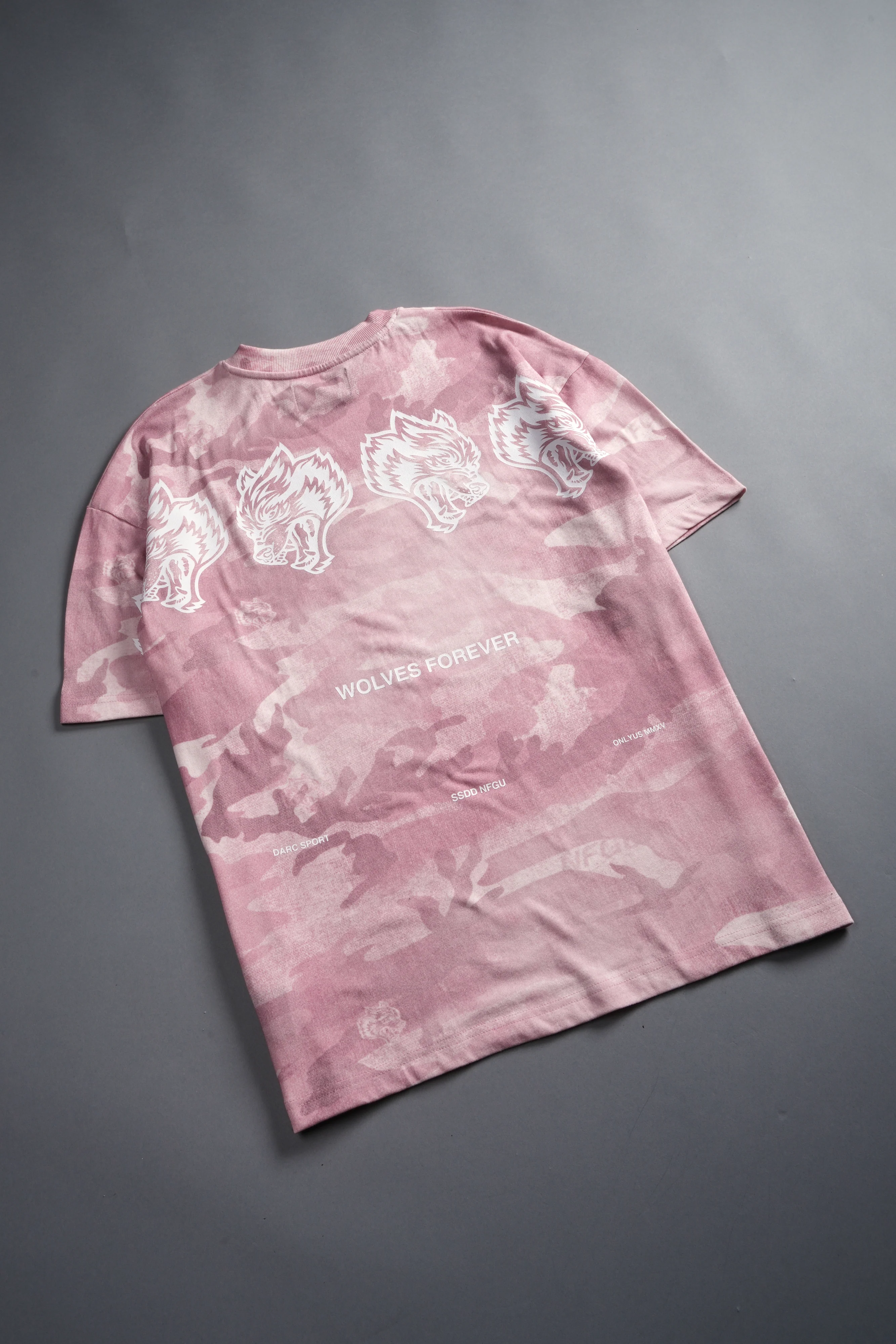 Wolves Have Your Back Unisex "Premium" Oversized Tee in Blush Vintage Woodland Camo - Image 16
