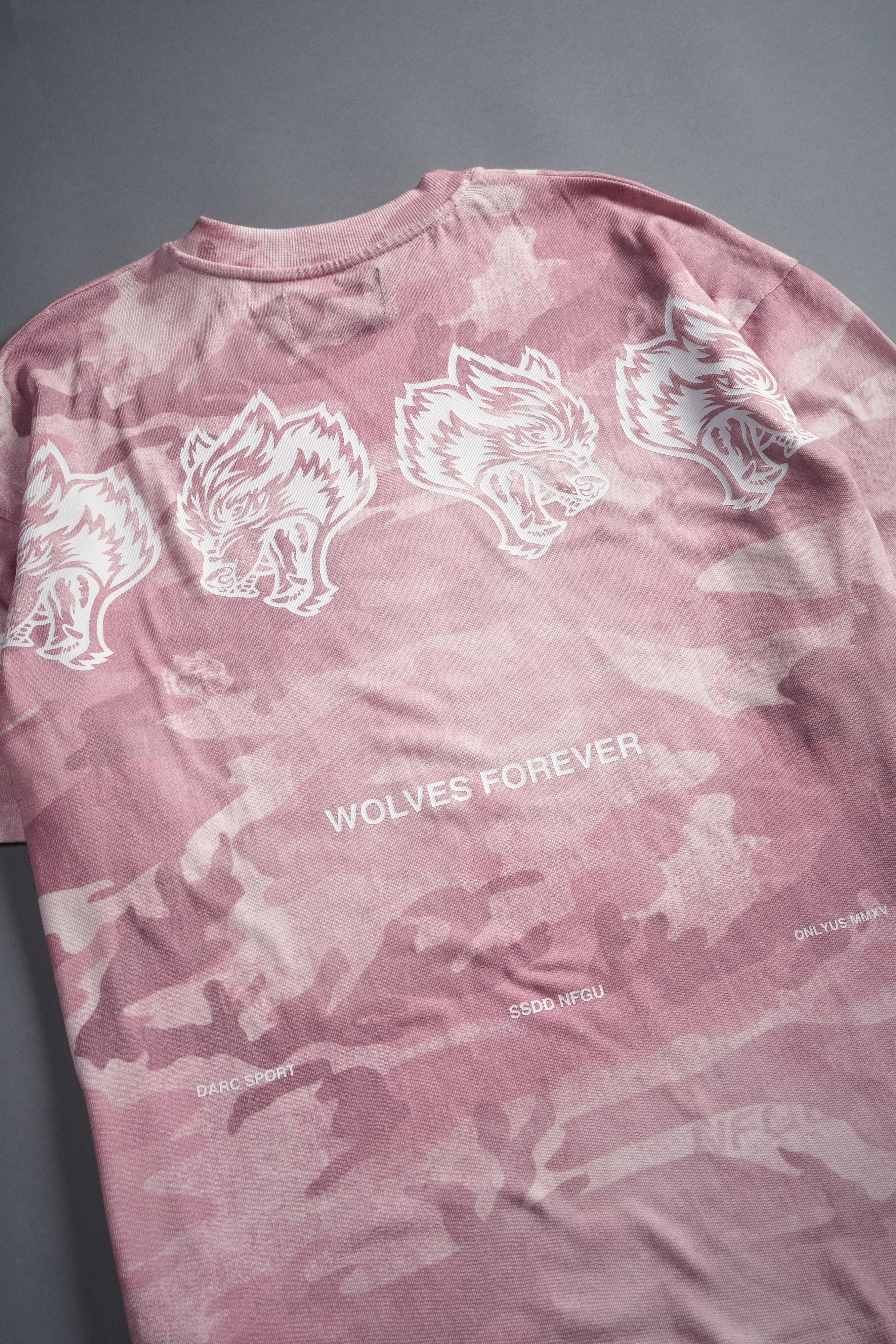 Wolves Have Your Back Unisex "Premium" Oversized Tee in Blush Vintage Woodland Camo - Image 17