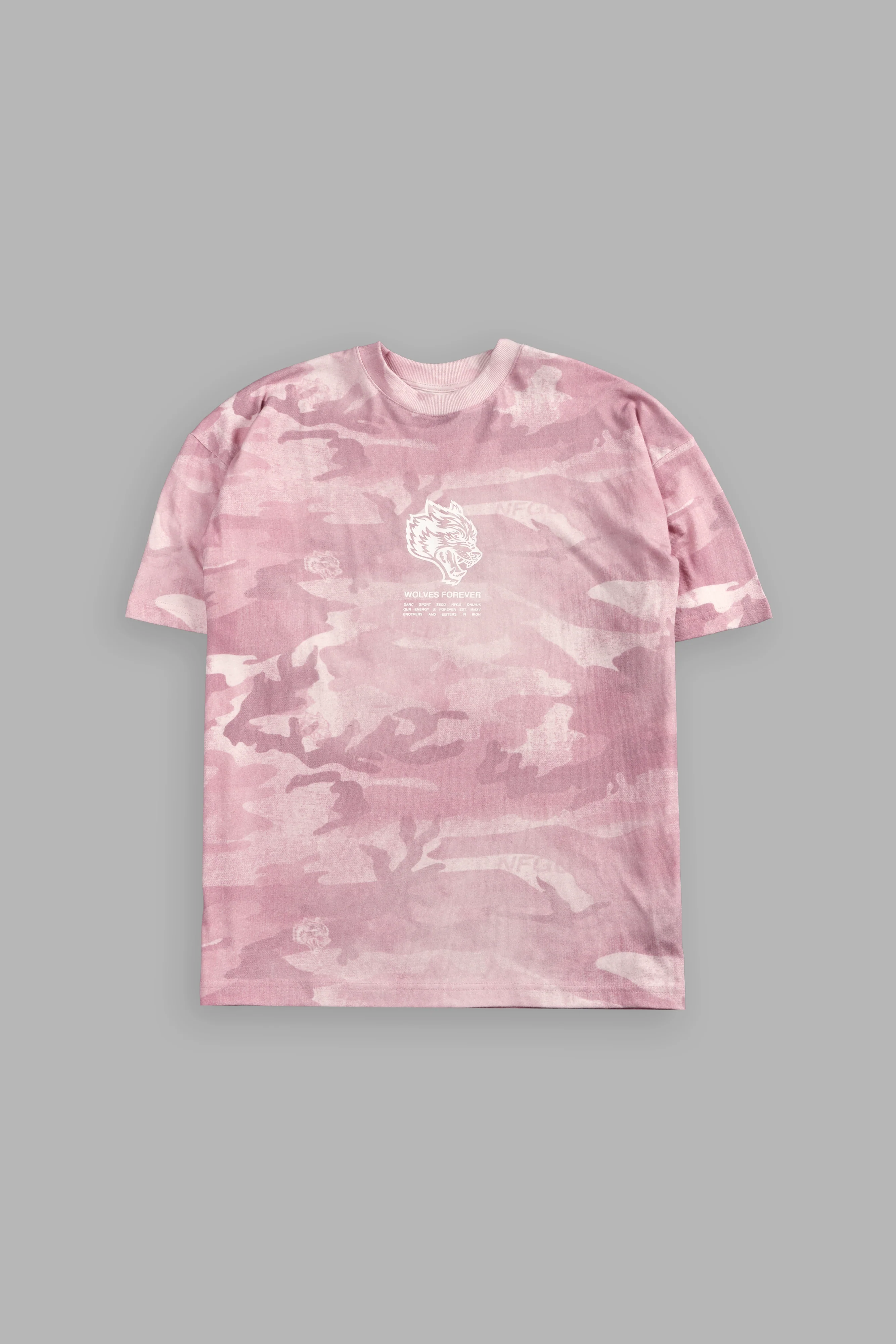 Wolves Have Your Back Unisex "Premium" Oversized Tee in Blush Vintage Woodland Camo - Image 3
