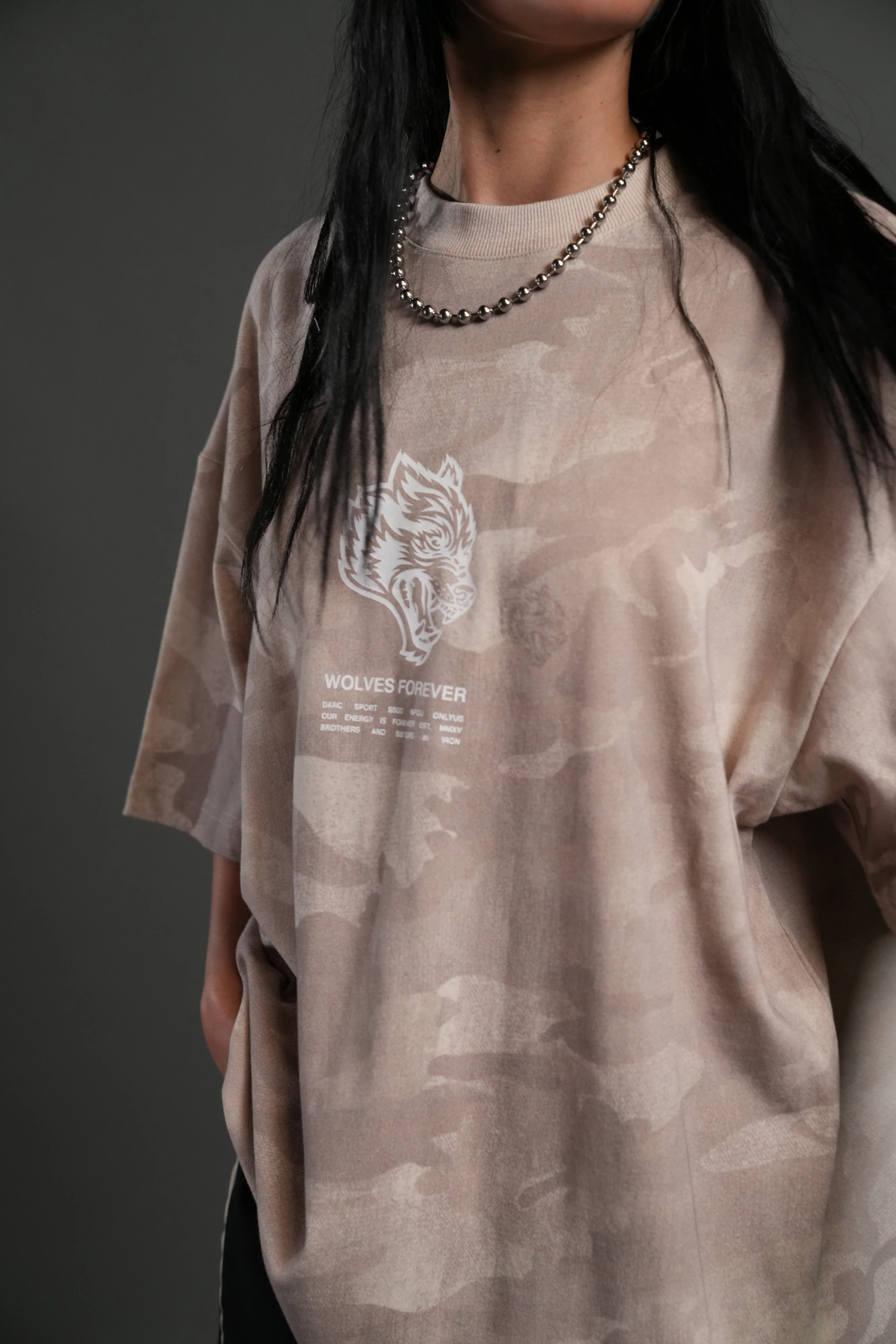 Wolves Have Your Back Unisex "Premium" Oversized Tee in Clay Vintage Woodland Camo - Image 10