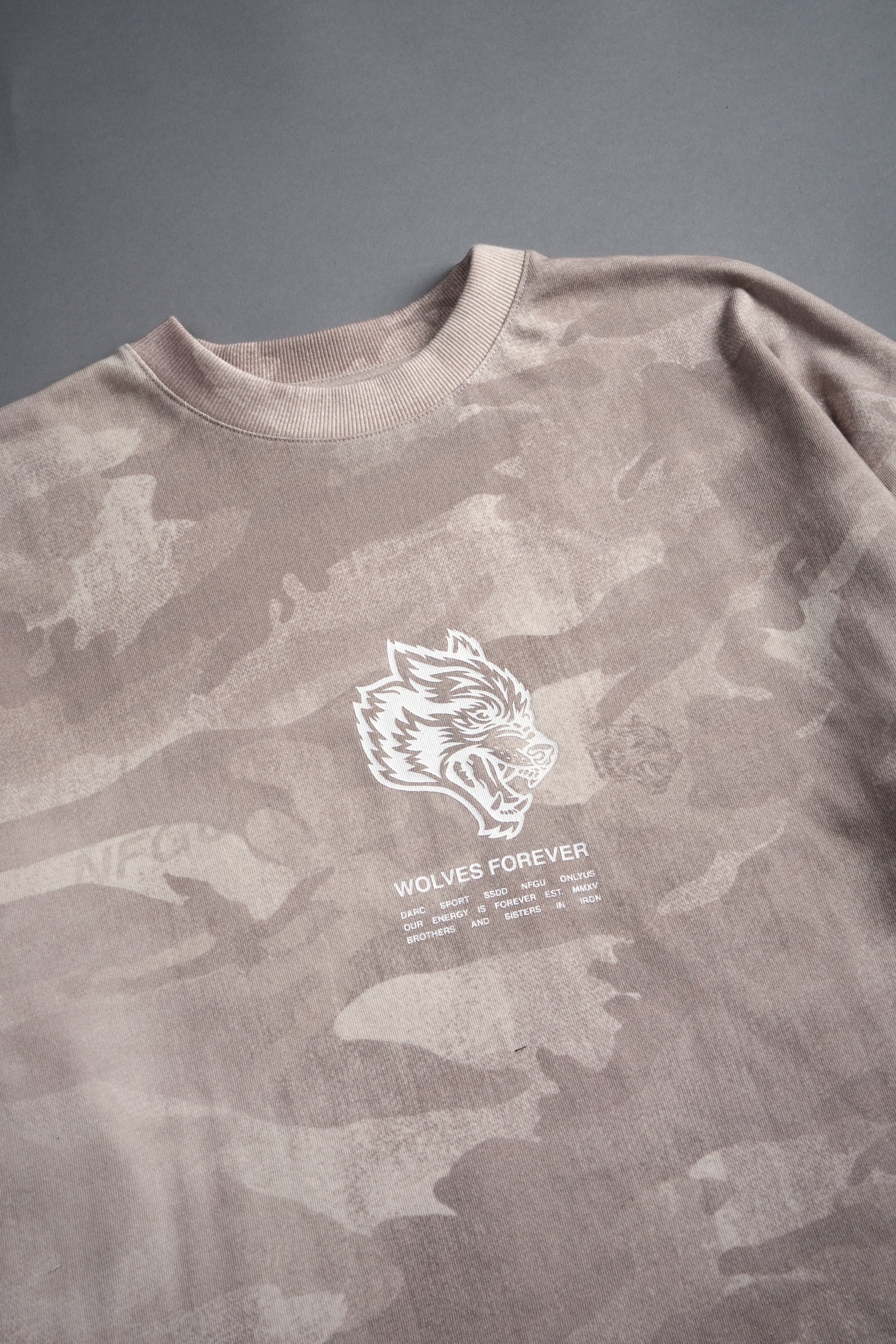 Wolves Have Your Back Unisex "Premium" Oversized Tee in Clay Vintage Woodland Camo - Image 11