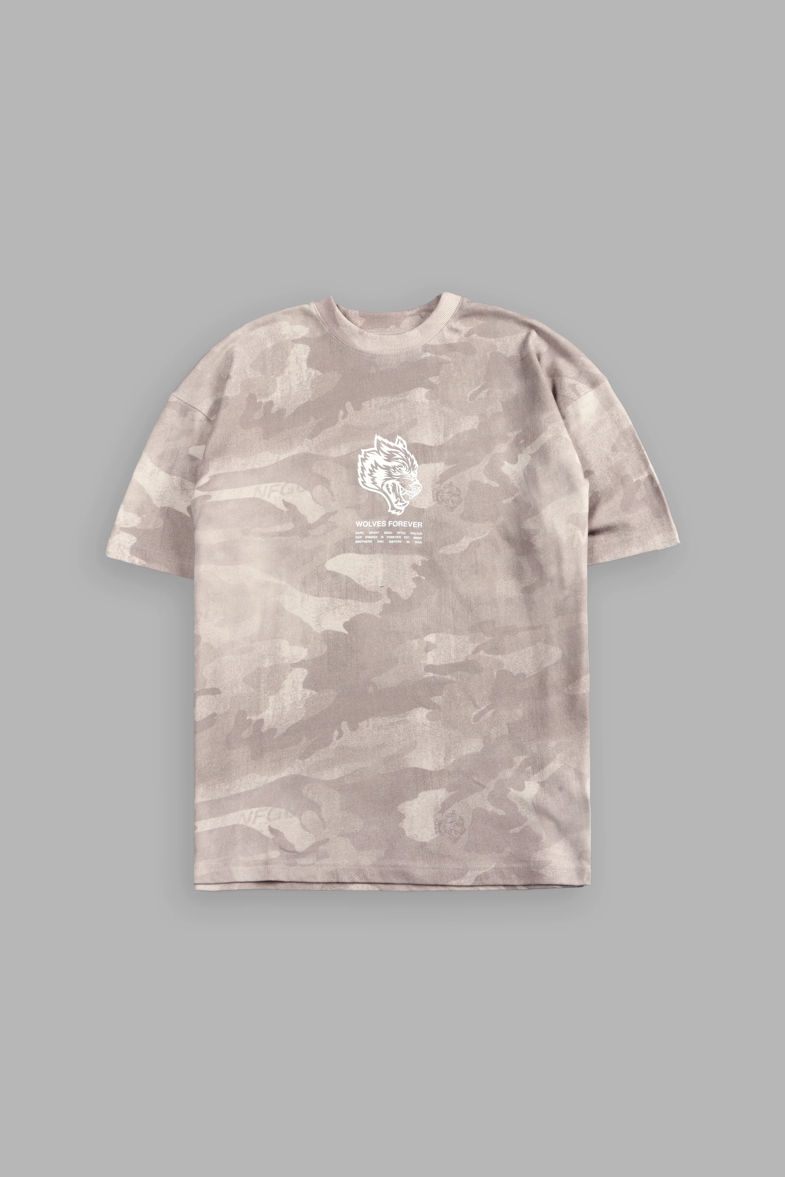 Wolves Have Your Back Unisex "Premium" Oversized Tee in Clay Vintage Woodland Camo - Image 3