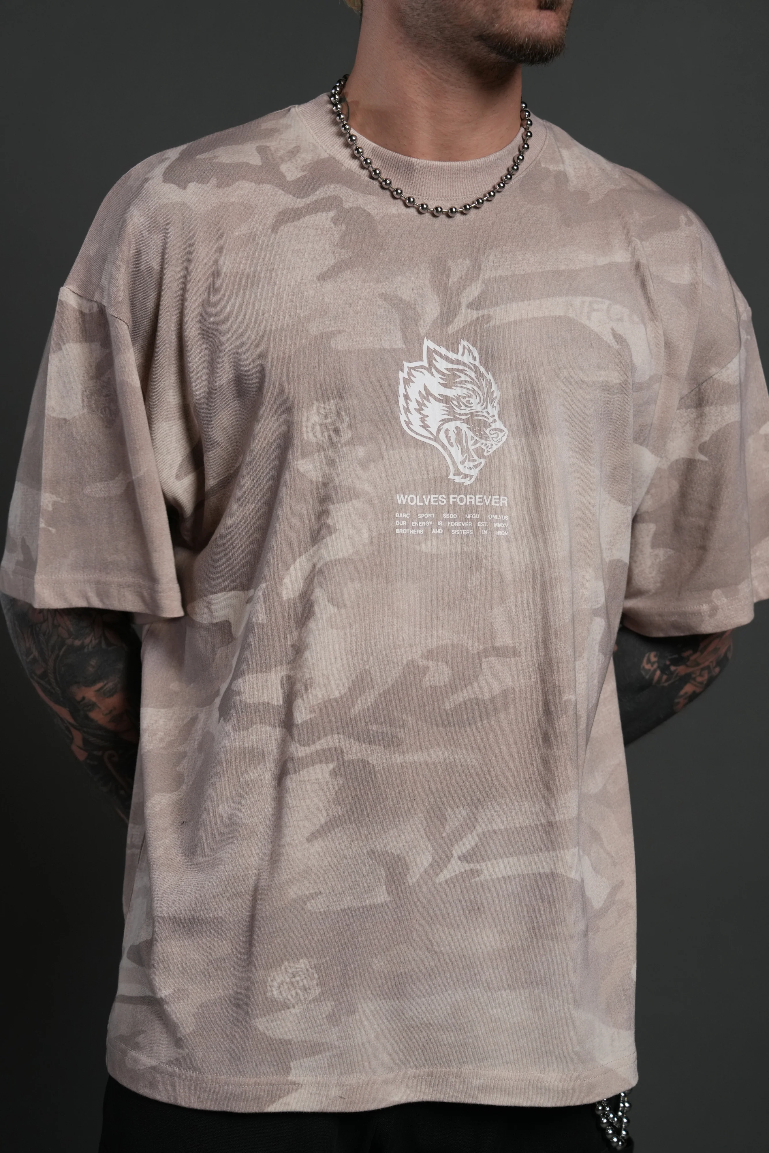 Wolves Have Your Back Unisex "Premium" Oversized Tee in Clay Vintage Woodland Camo - Image 5
