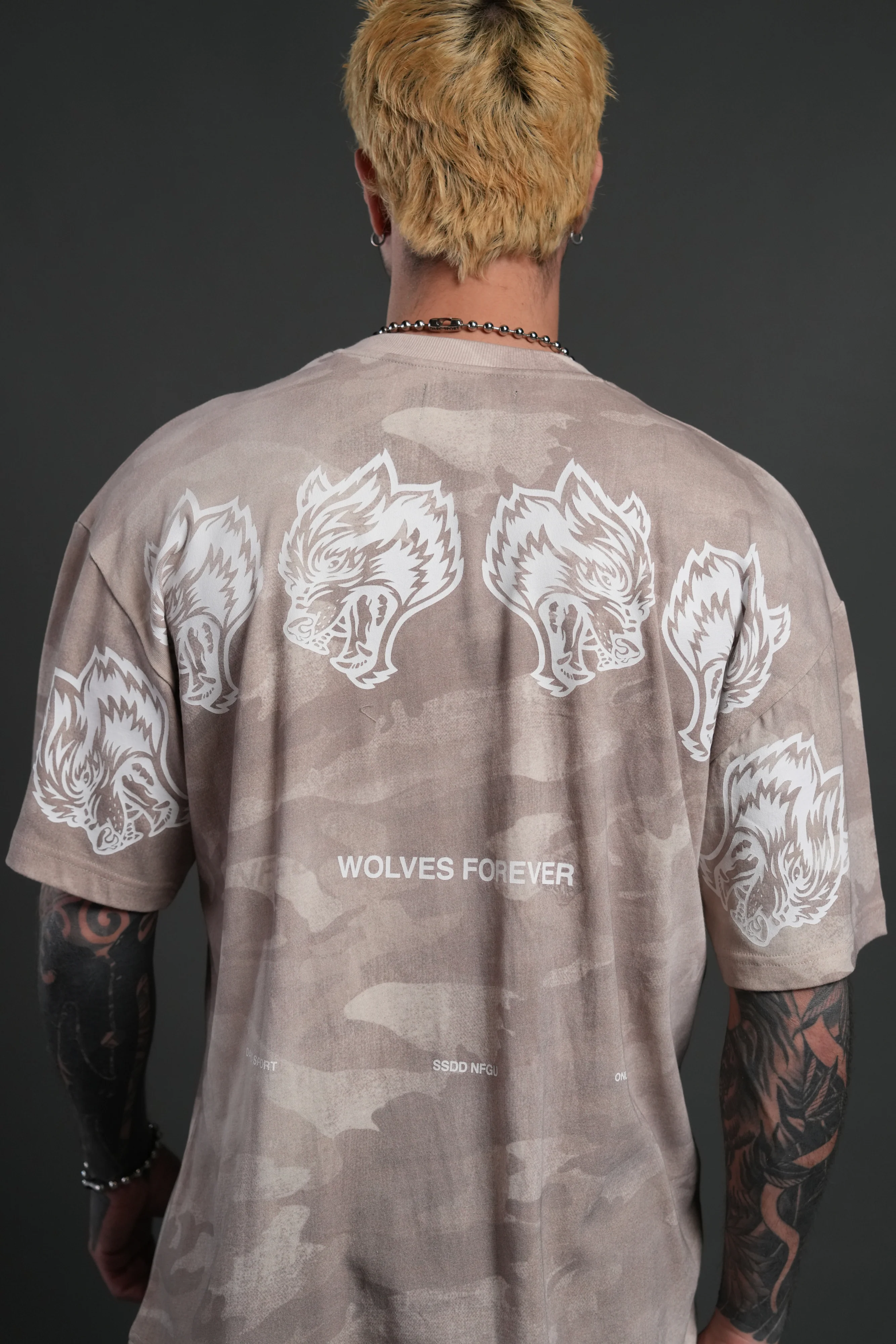Wolves Have Your Back Unisex "Premium" Oversized Tee in Clay Vintage Woodland Camo - Image 6