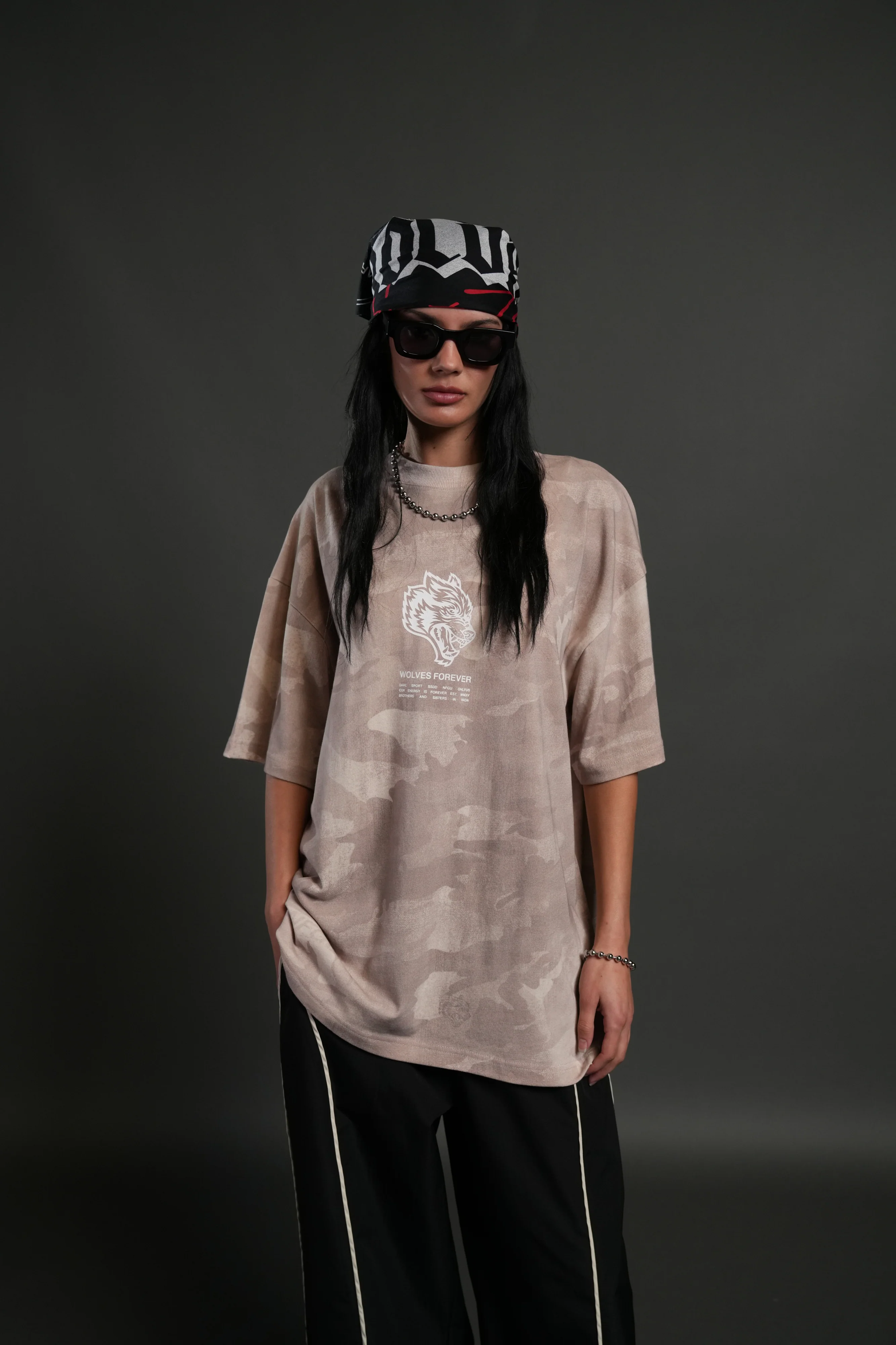 Wolves Have Your Back Unisex "Premium" Oversized Tee in Clay Vintage Woodland Camo - Image 7
