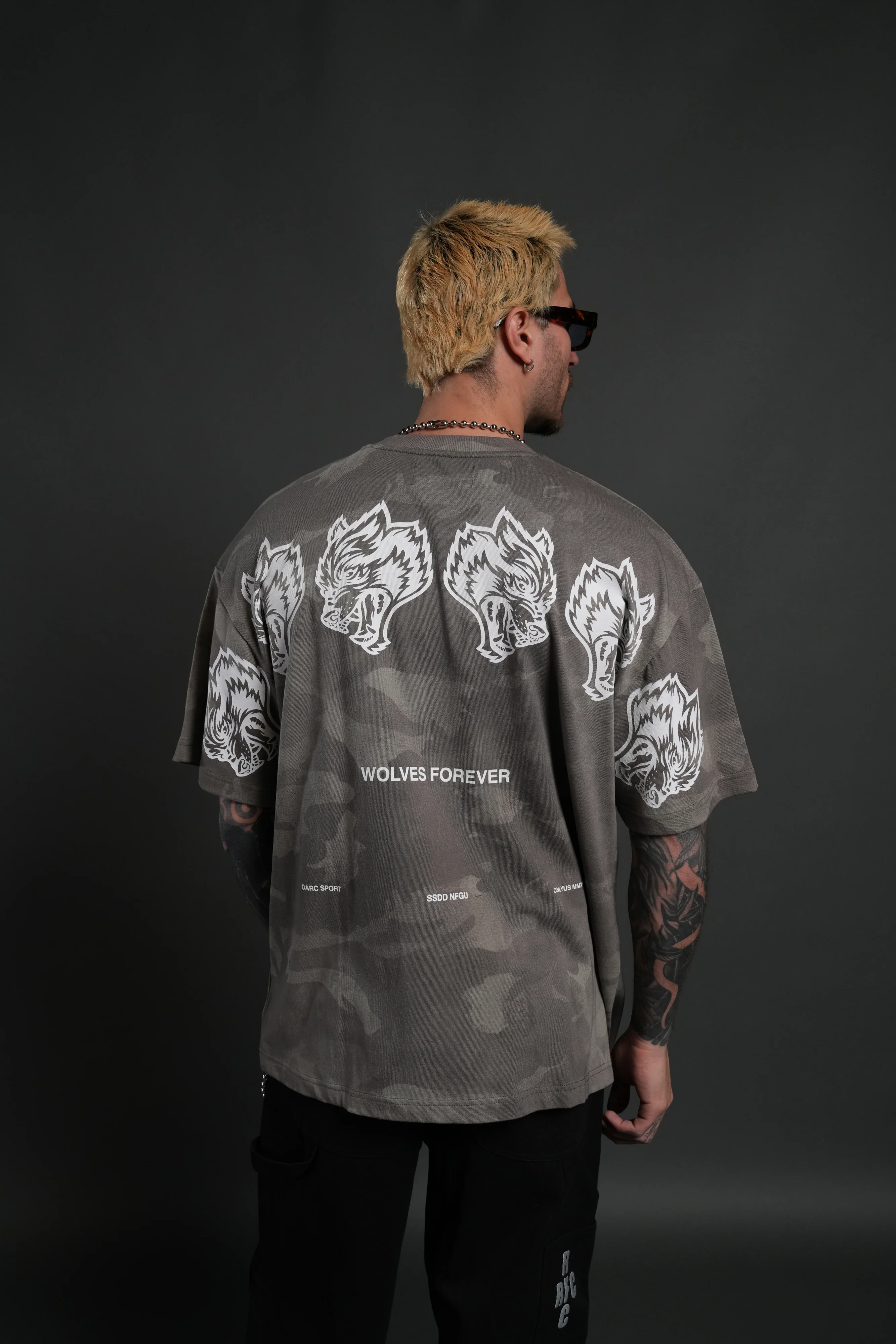 Wolves Have Your Back Unisex "Premium" Oversized Tee in Lush Vintage Woodland Camo - Image 10