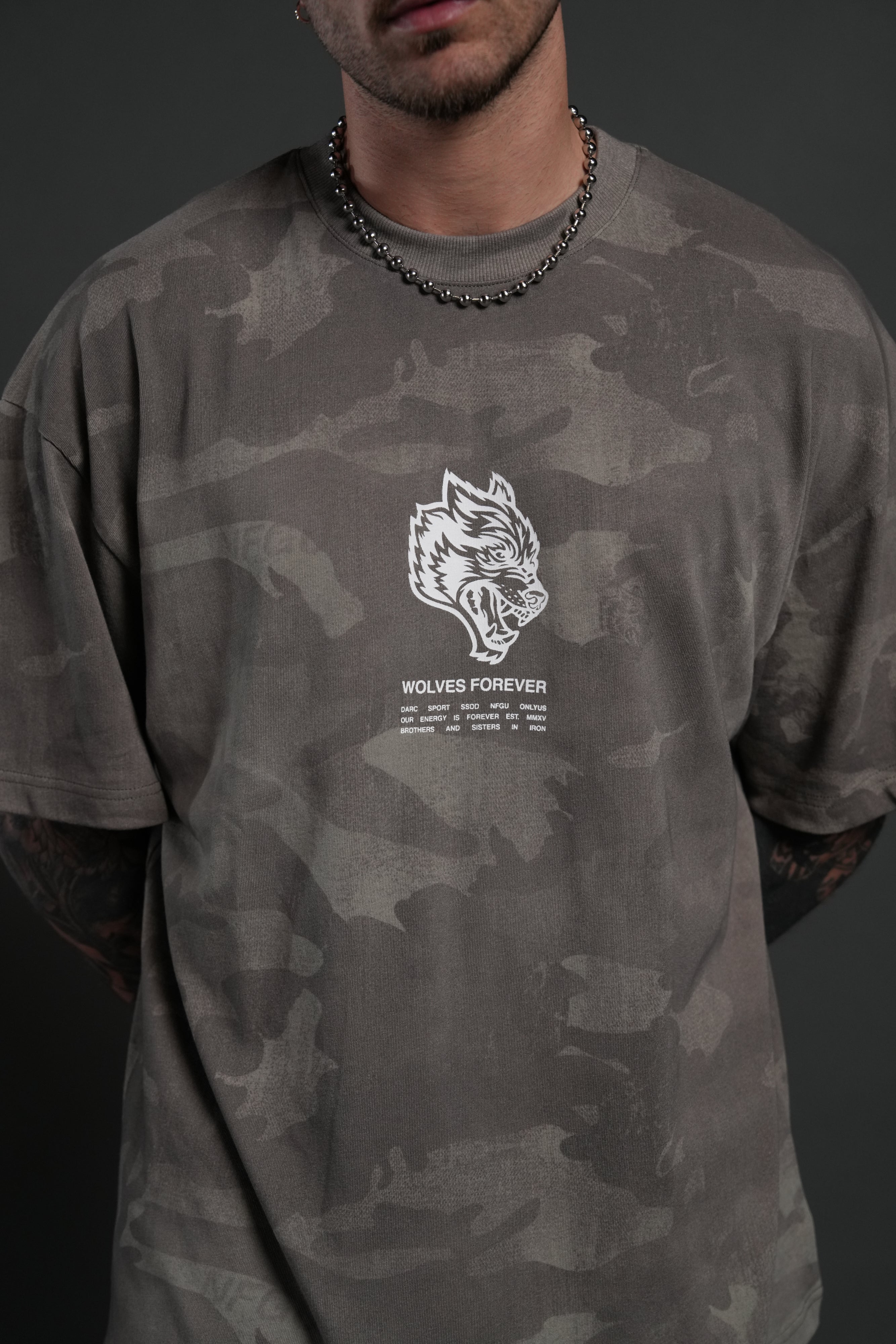 Wolves Have Your Back Unisex "Premium" Oversized Tee in Lush Vintage Woodland Camo - Image 11